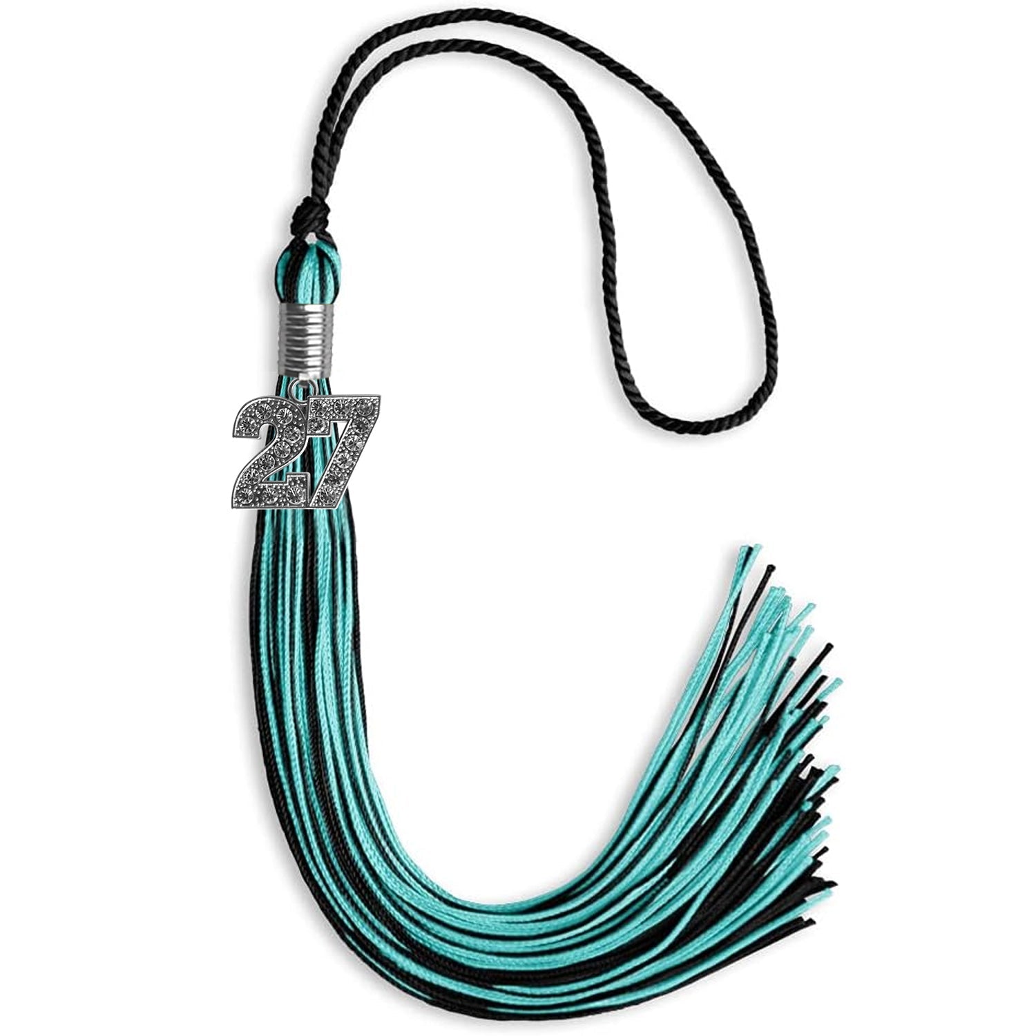 Black/Peacock Mixed Color Graduation Tassel with Silver Date Drop - Endea Graduation