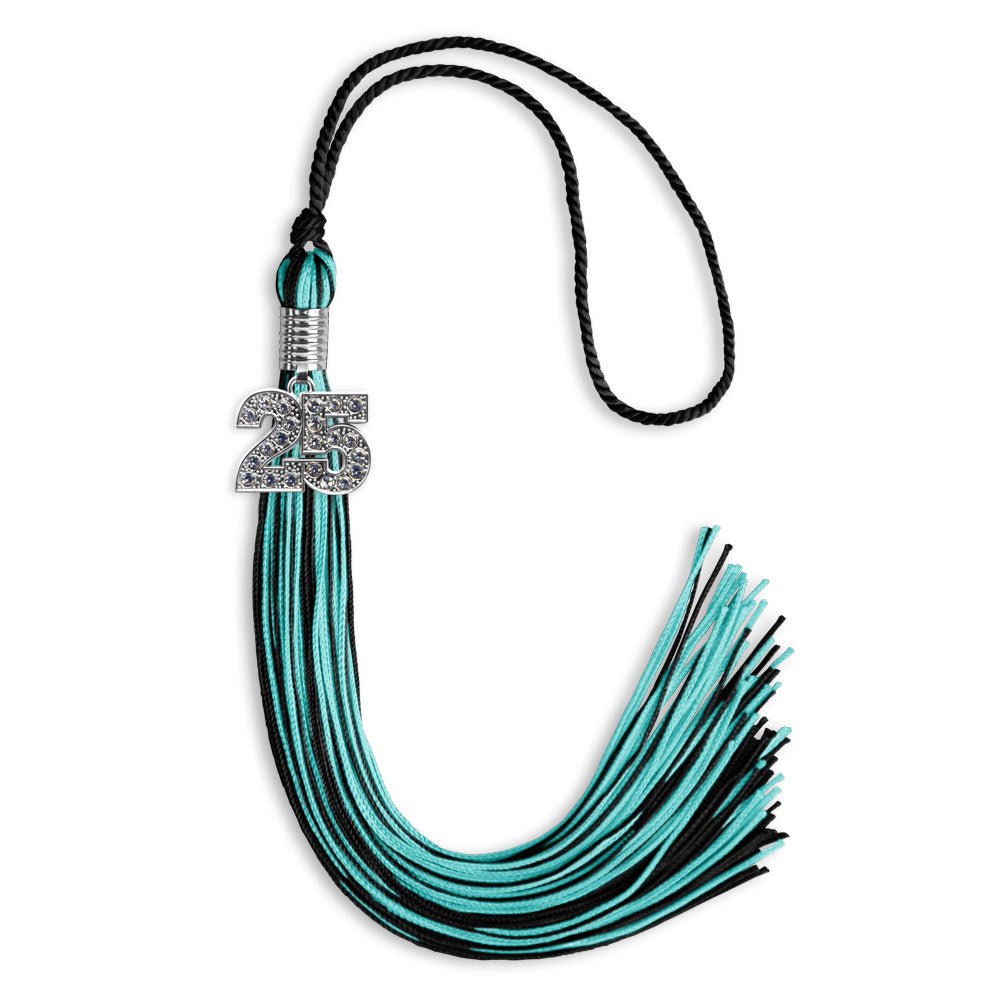 Black/Peacock Mixed Color Graduation Tassel with Silver Date Drop - Endea Graduation