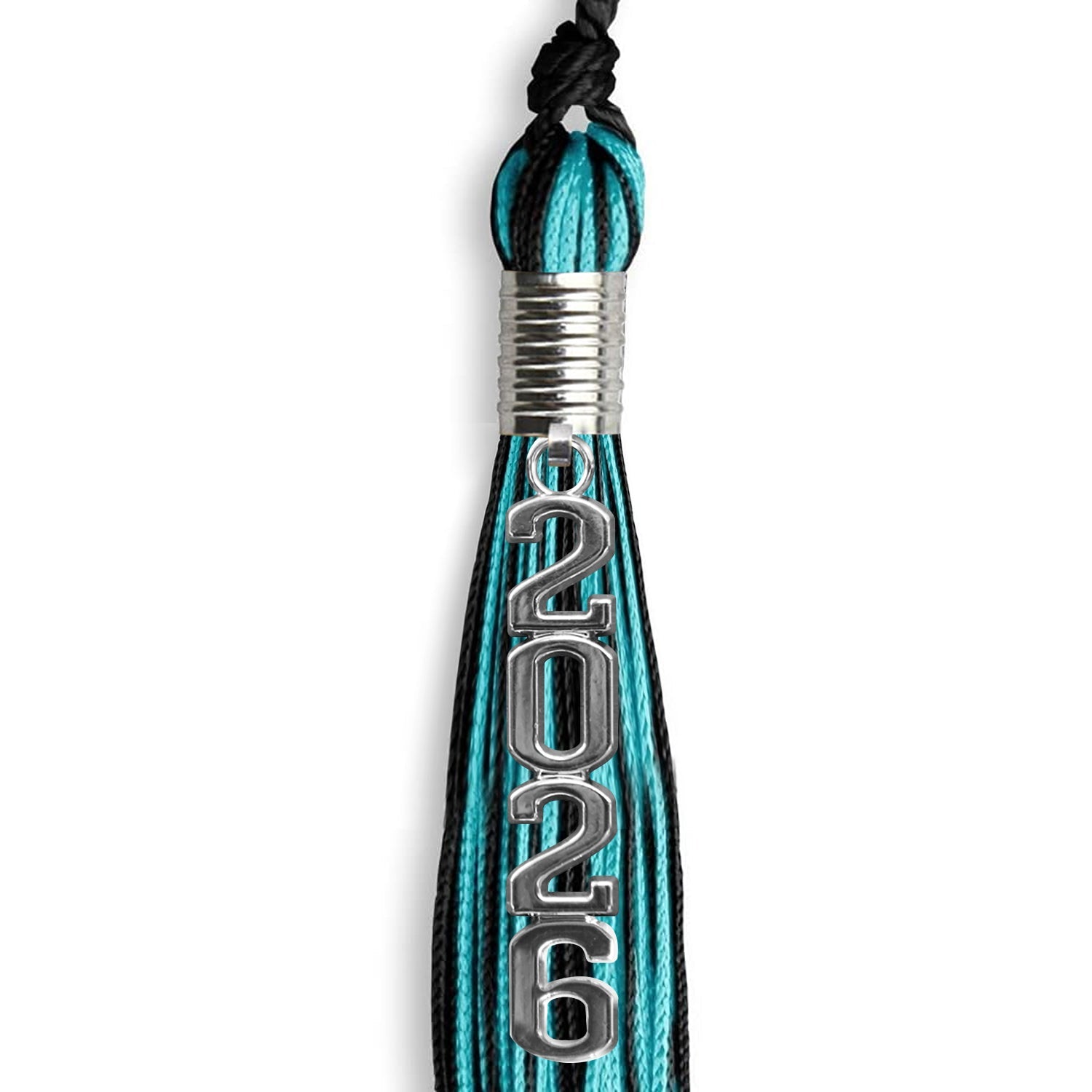 Black/Peacock Mixed Color Graduation Tassel with Stacked Silver Date Drop - Endea Graduation