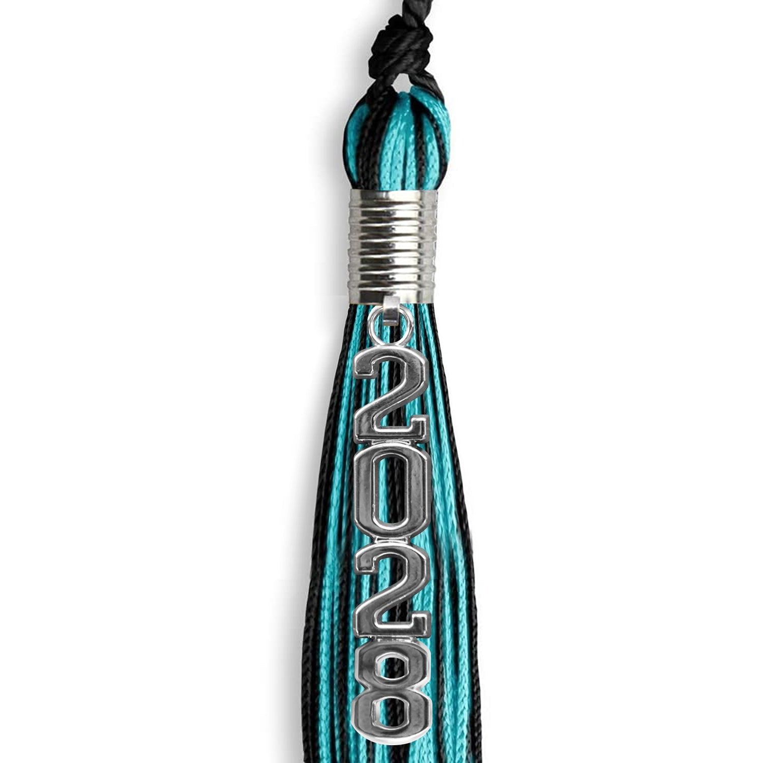 Black/Peacock Mixed Color Graduation Tassel with Stacked Silver Date Drop - Endea Graduation