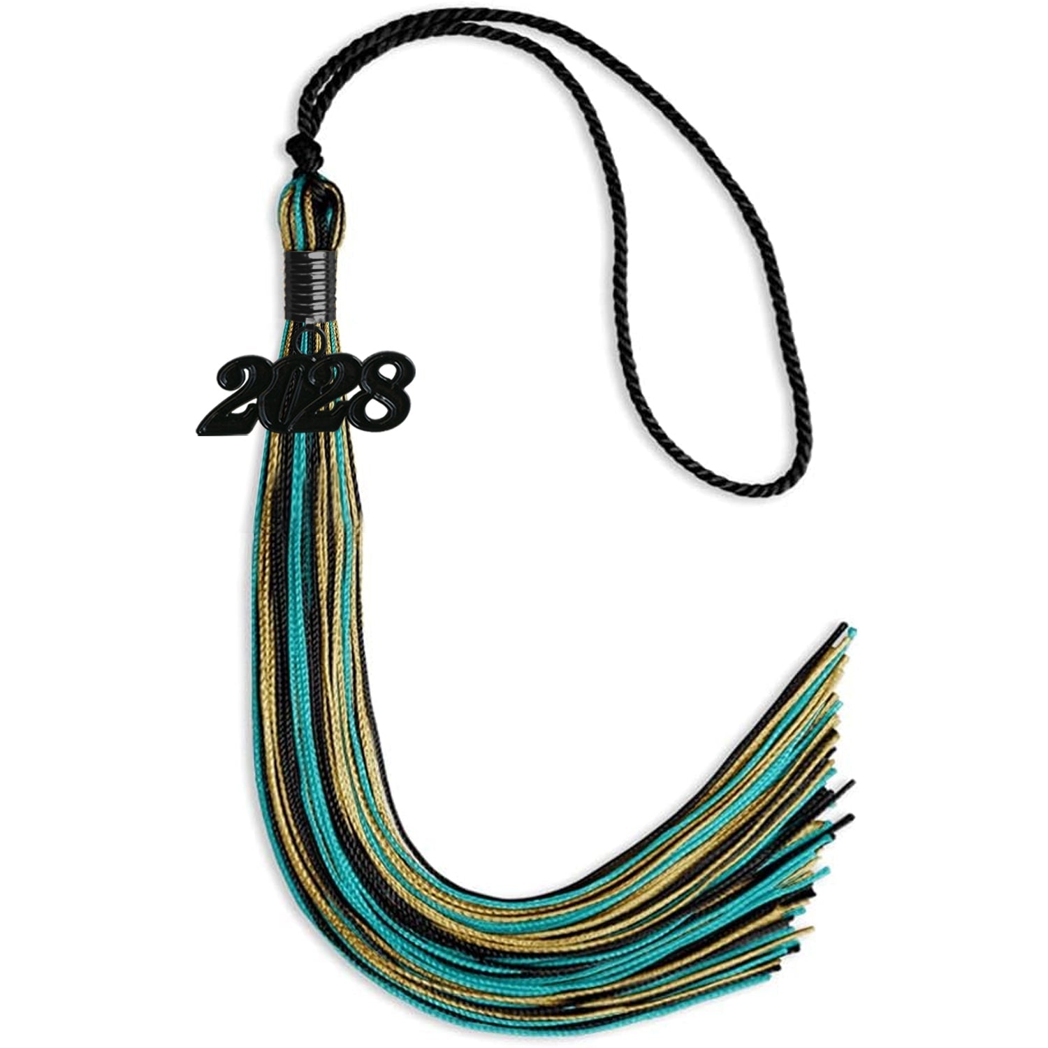 Black/Peacock/Antique Gold Mixed Color Gold Graduation Tassel with Black Date Drop - Endea Graduation