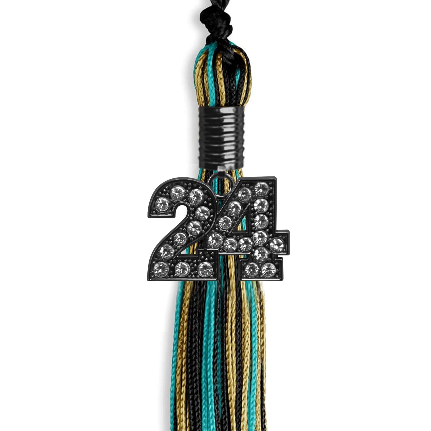 Black/Peacock/Antique Gold Mixed Color Gold Graduation Tassel with Black Date Drop - Endea Graduation