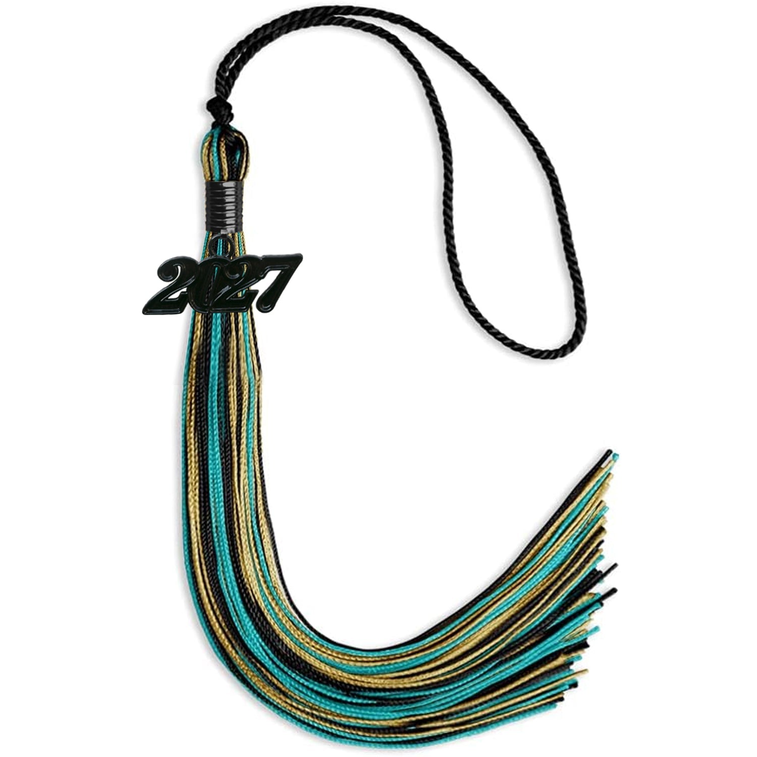 Black/Peacock/Antique Gold Mixed Color Gold Graduation Tassel with Black Date Drop - Endea Graduation