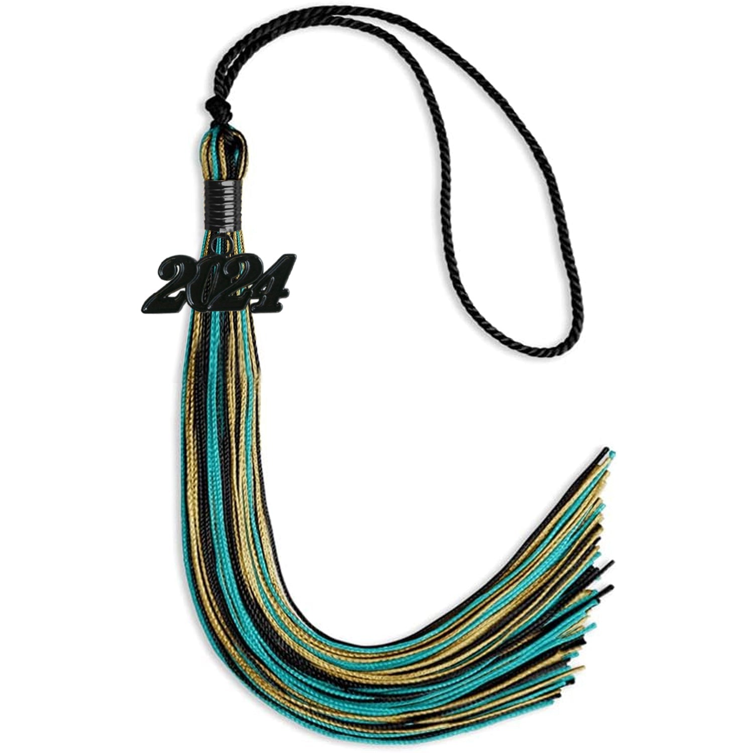 Black/Peacock/Antique Gold Mixed Color Gold Graduation Tassel with Black Date Drop - Endea Graduation