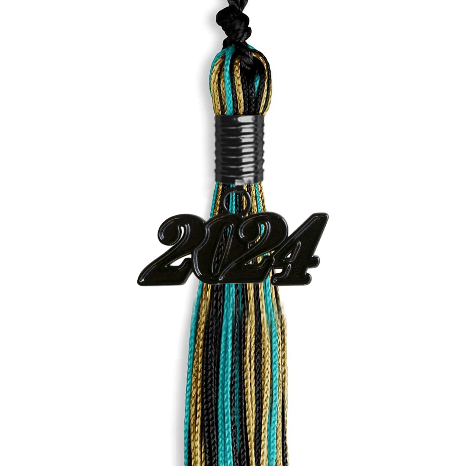 Black/Peacock/Antique Gold Mixed Color Gold Graduation Tassel with Black Date Drop - Endea Graduation