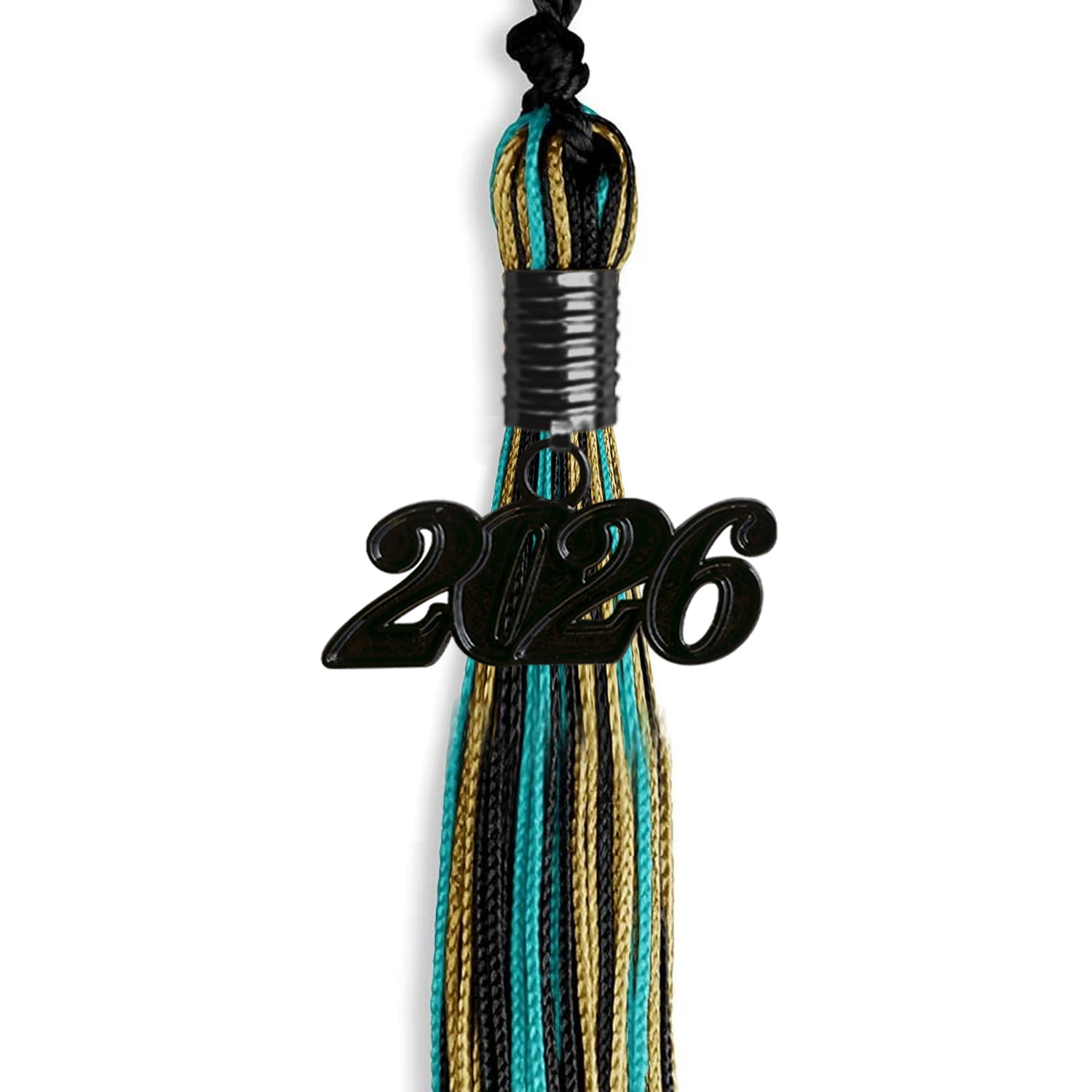 Black/Peacock/Antique Gold Mixed Color Gold Graduation Tassel with Black Date Drop - Endea Graduation