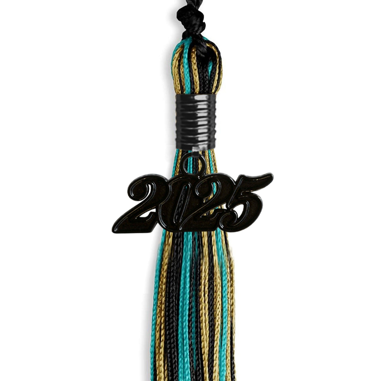 Black/Peacock/Antique Gold Mixed Color Gold Graduation Tassel with Black Date Drop - Endea Graduation