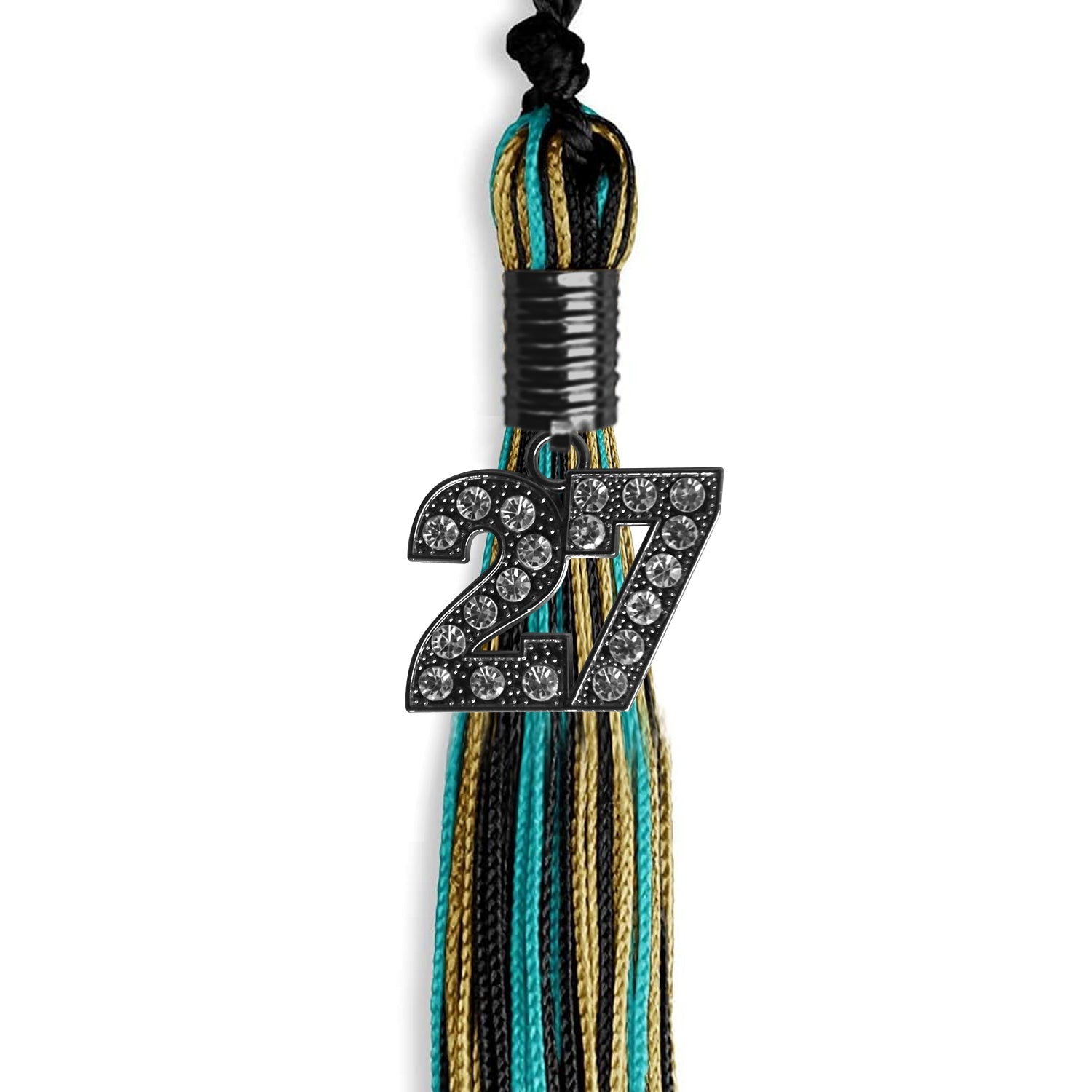 Black/Peacock/Antique Gold Mixed Color Gold Graduation Tassel with Black Date Drop - Endea Graduation