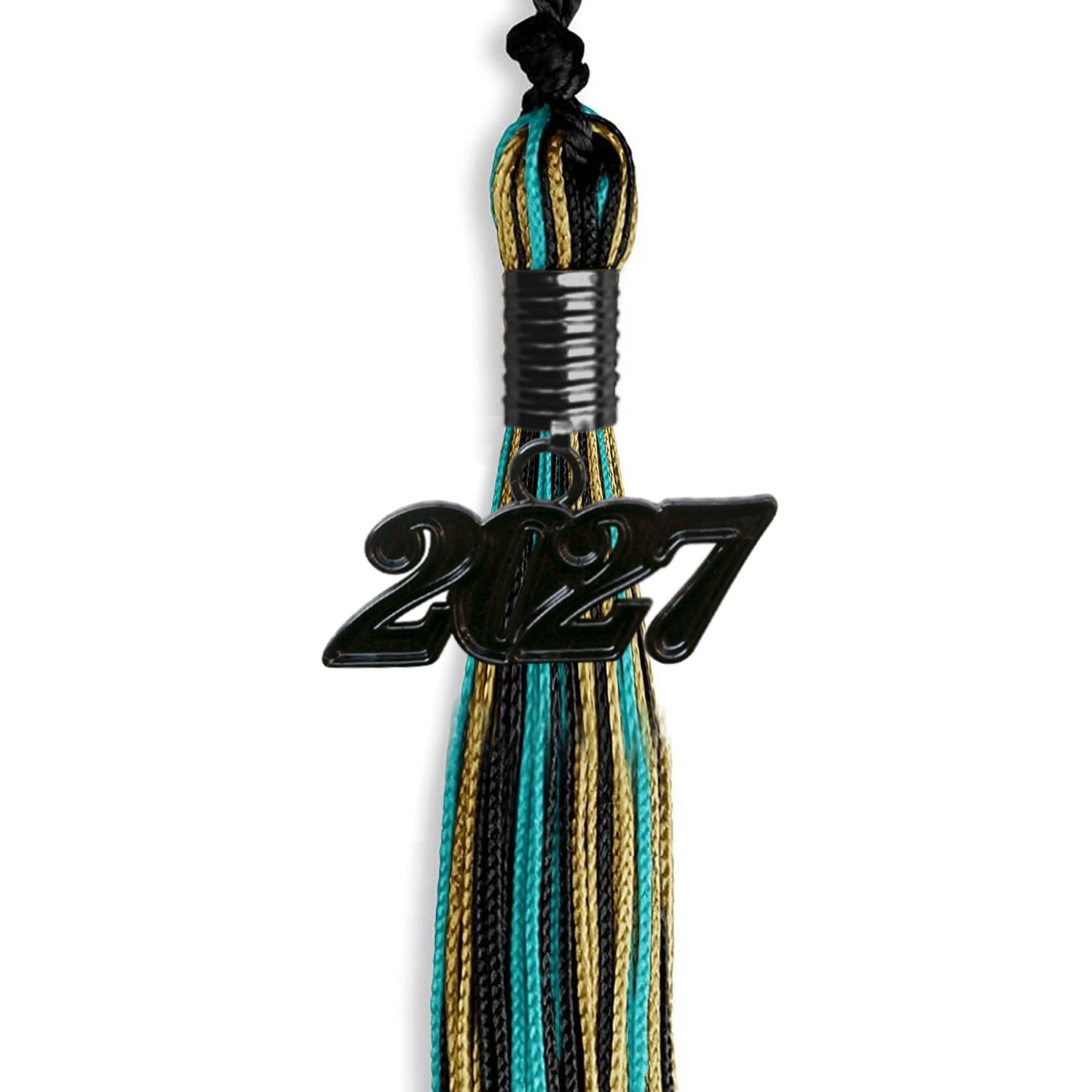 Black/Peacock/Antique Gold Mixed Color Gold Graduation Tassel with Black Date Drop - Endea Graduation