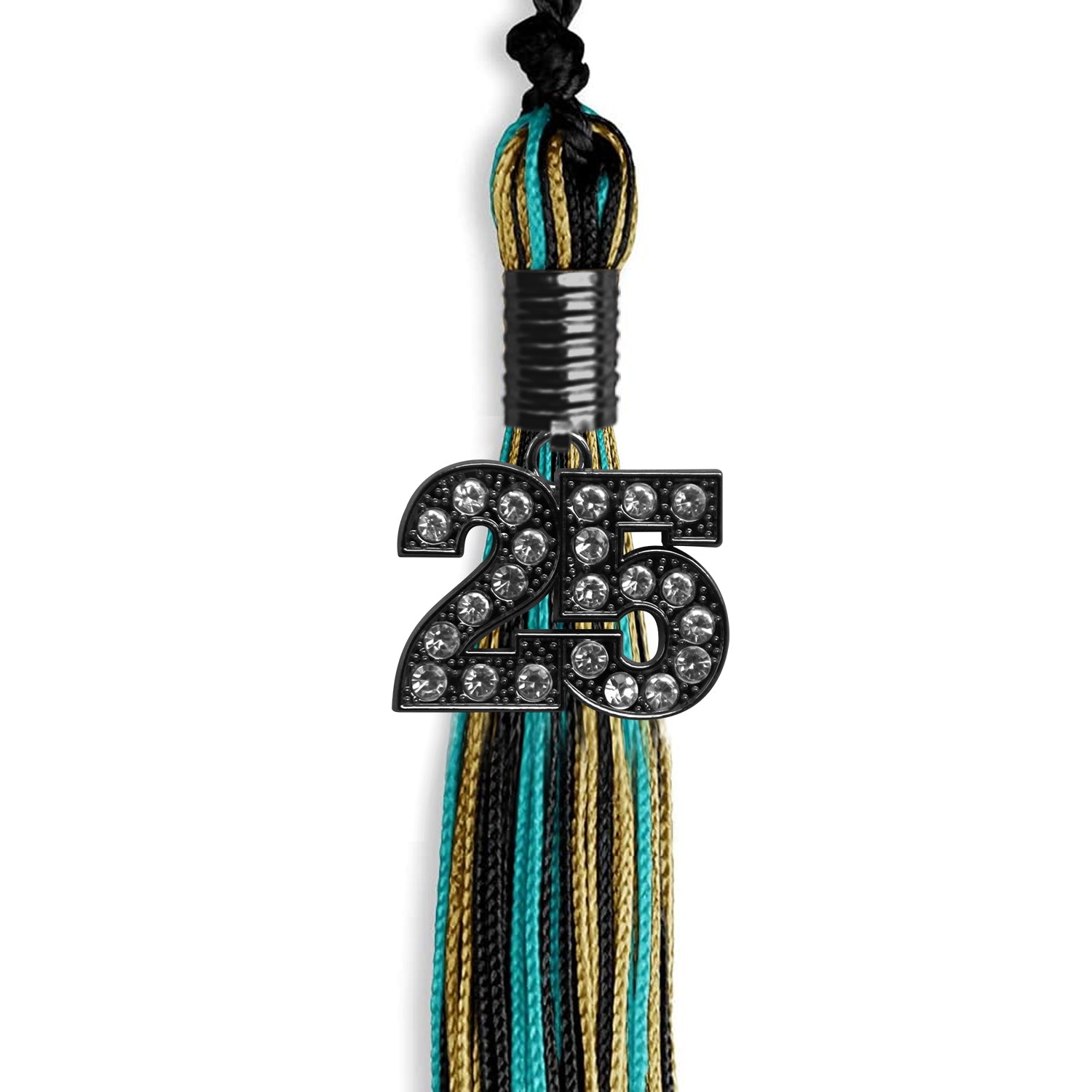 Black/Peacock/Antique Gold Mixed Color Gold Graduation Tassel with Black Date Drop - Endea Graduation