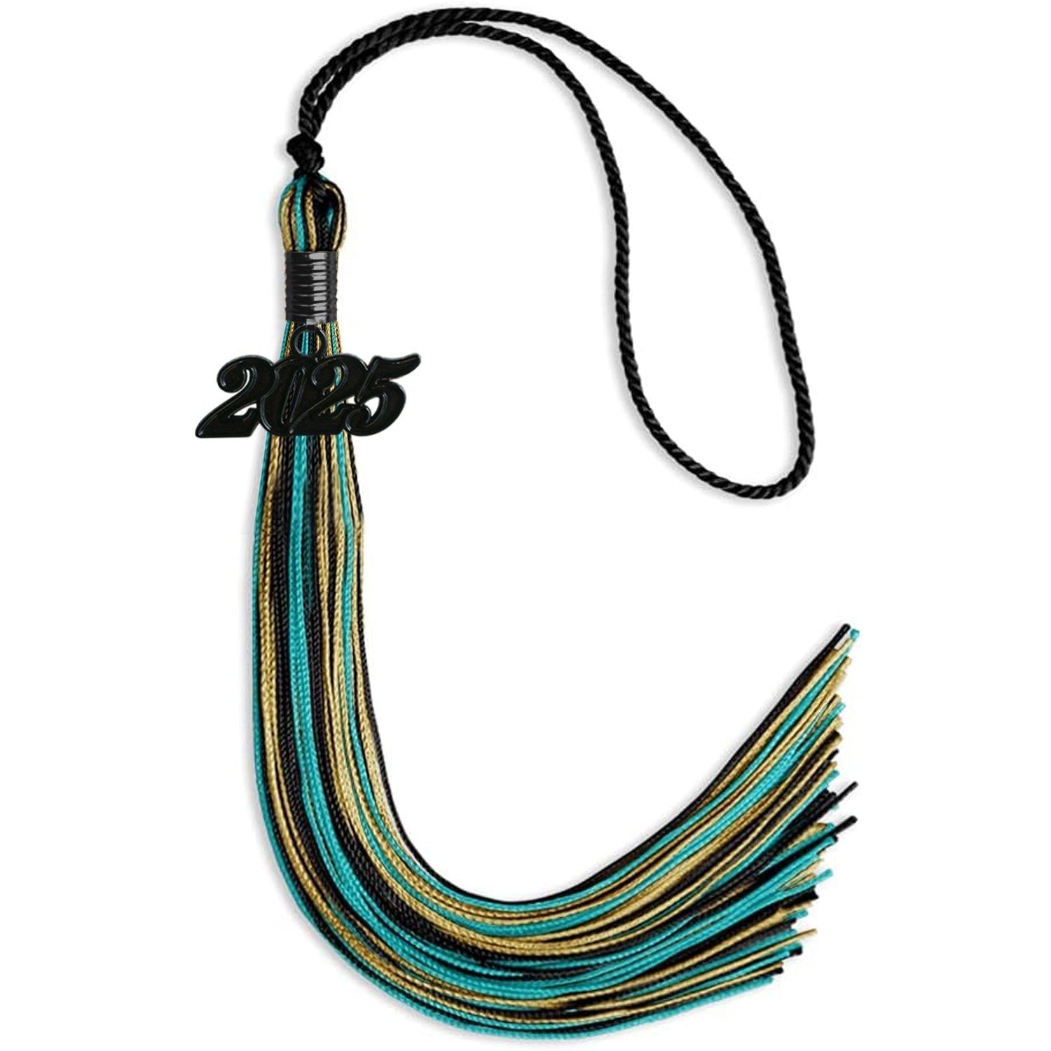 Black/Peacock/Antique Gold Mixed Color Gold Graduation Tassel with Black Date Drop - Endea Graduation