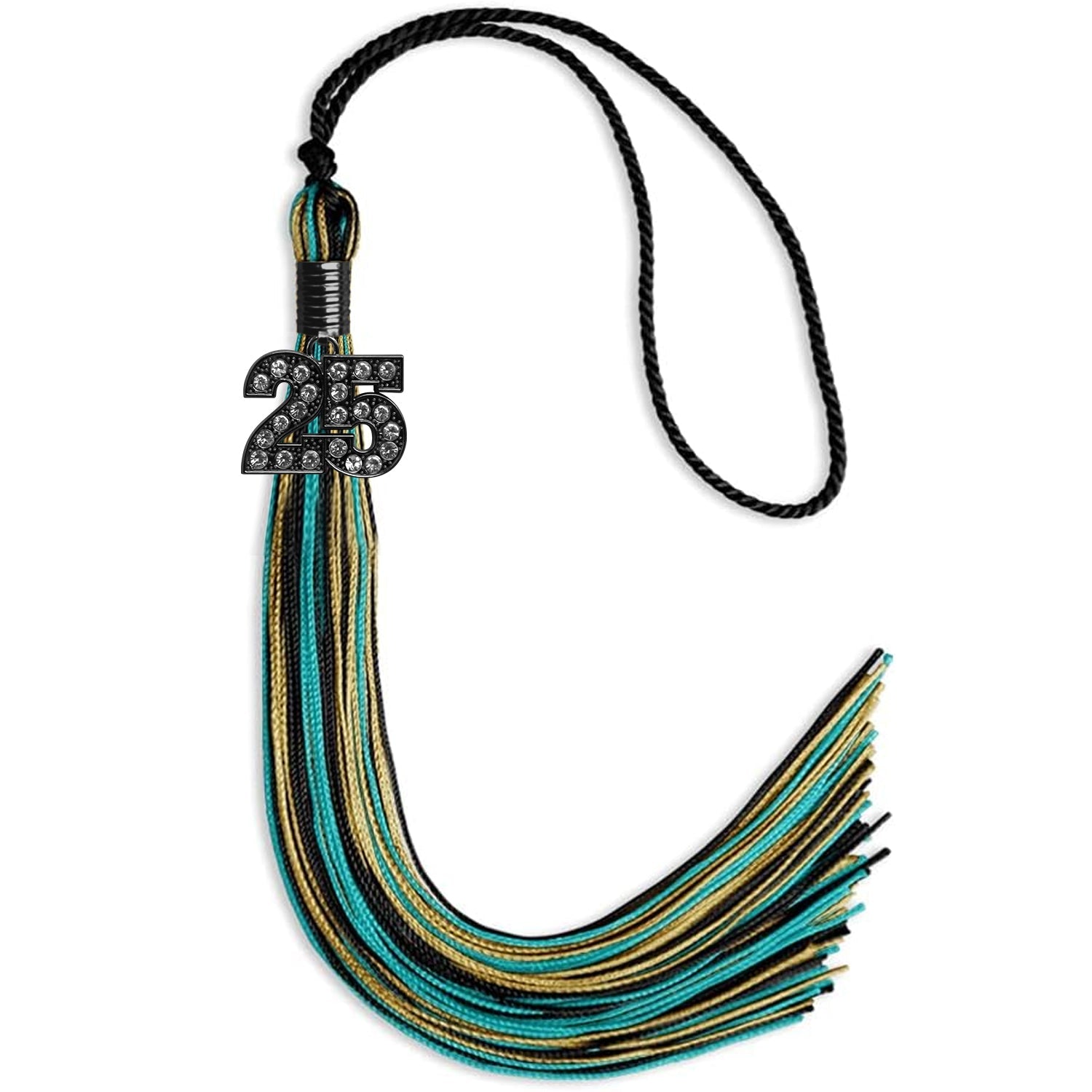 Black/Peacock/Antique Gold Mixed Color Gold Graduation Tassel with Black Date Drop - Endea Graduation