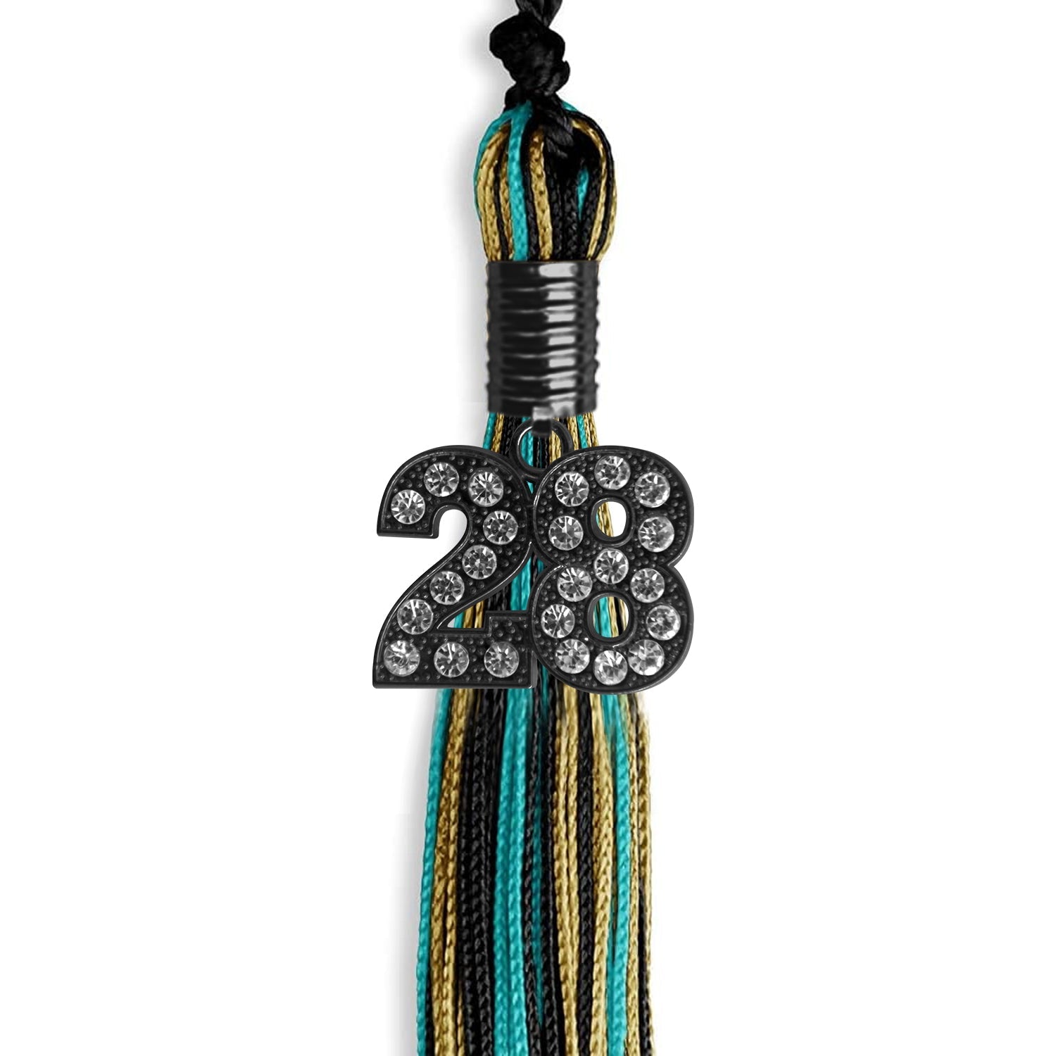 Black/Peacock/Antique Gold Mixed Color Gold Graduation Tassel with Black Date Drop - Endea Graduation