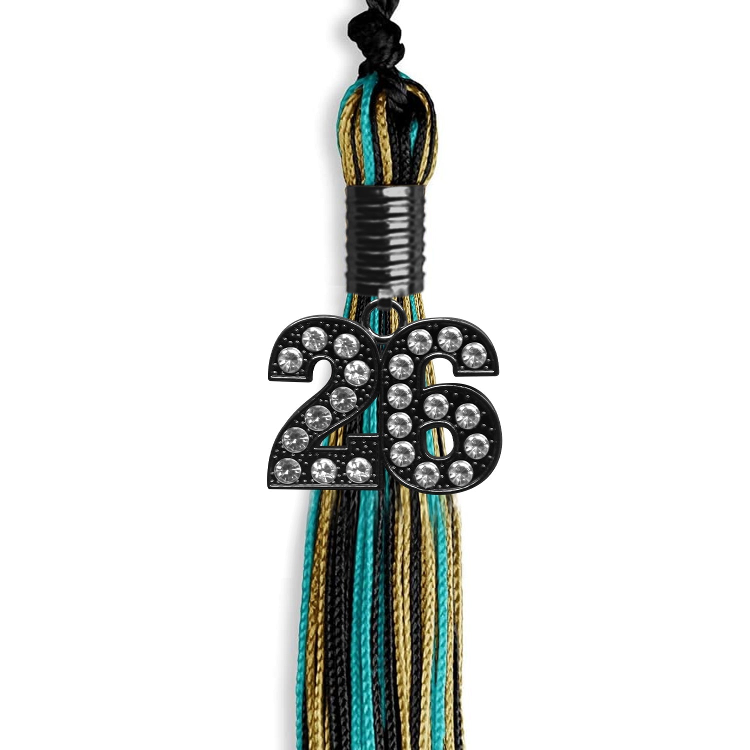 Black/Peacock/Antique Gold Mixed Color Gold Graduation Tassel with Black Date Drop - Endea Graduation