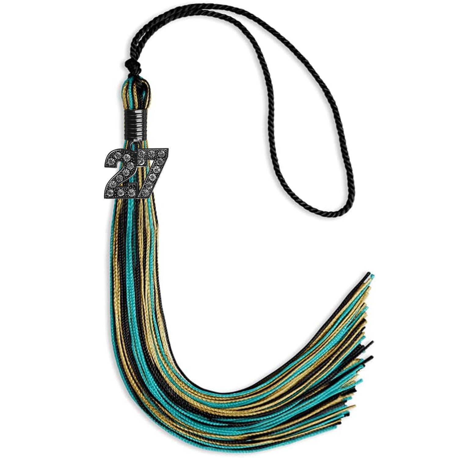 Black/Peacock/Antique Gold Mixed Color Gold Graduation Tassel with Black Date Drop - Endea Graduation