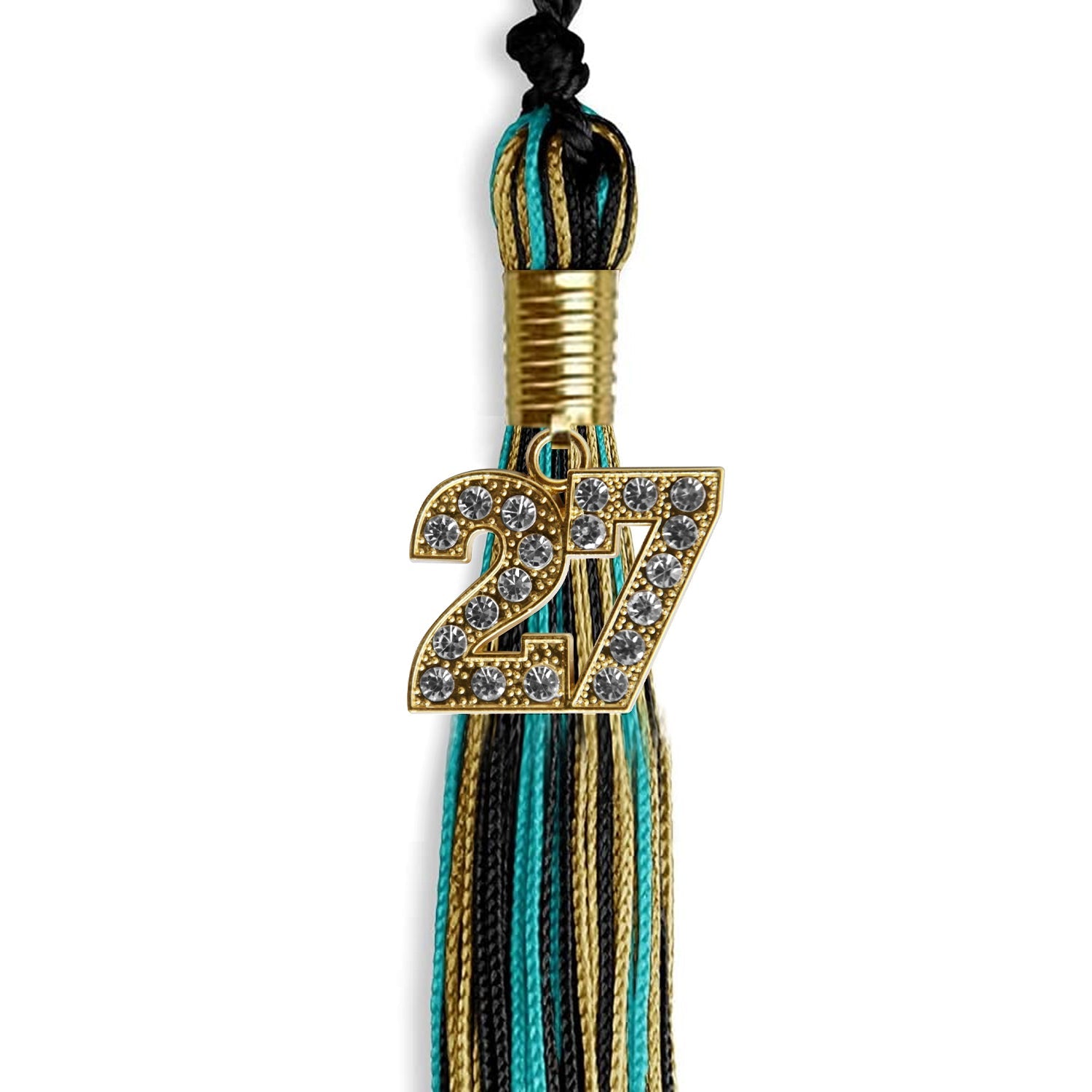 Black/Peacock/Antique Gold Mixed Color Graduation Tassel with Gold Date Drop - Endea Graduation