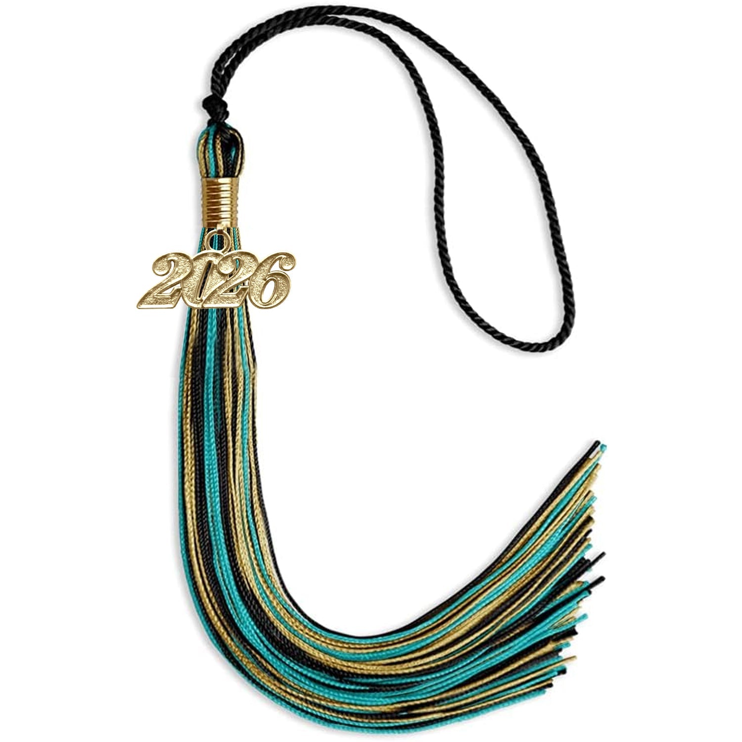 Black/Peacock/Antique Gold Mixed Color Graduation Tassel with Gold Date Drop - Endea Graduation