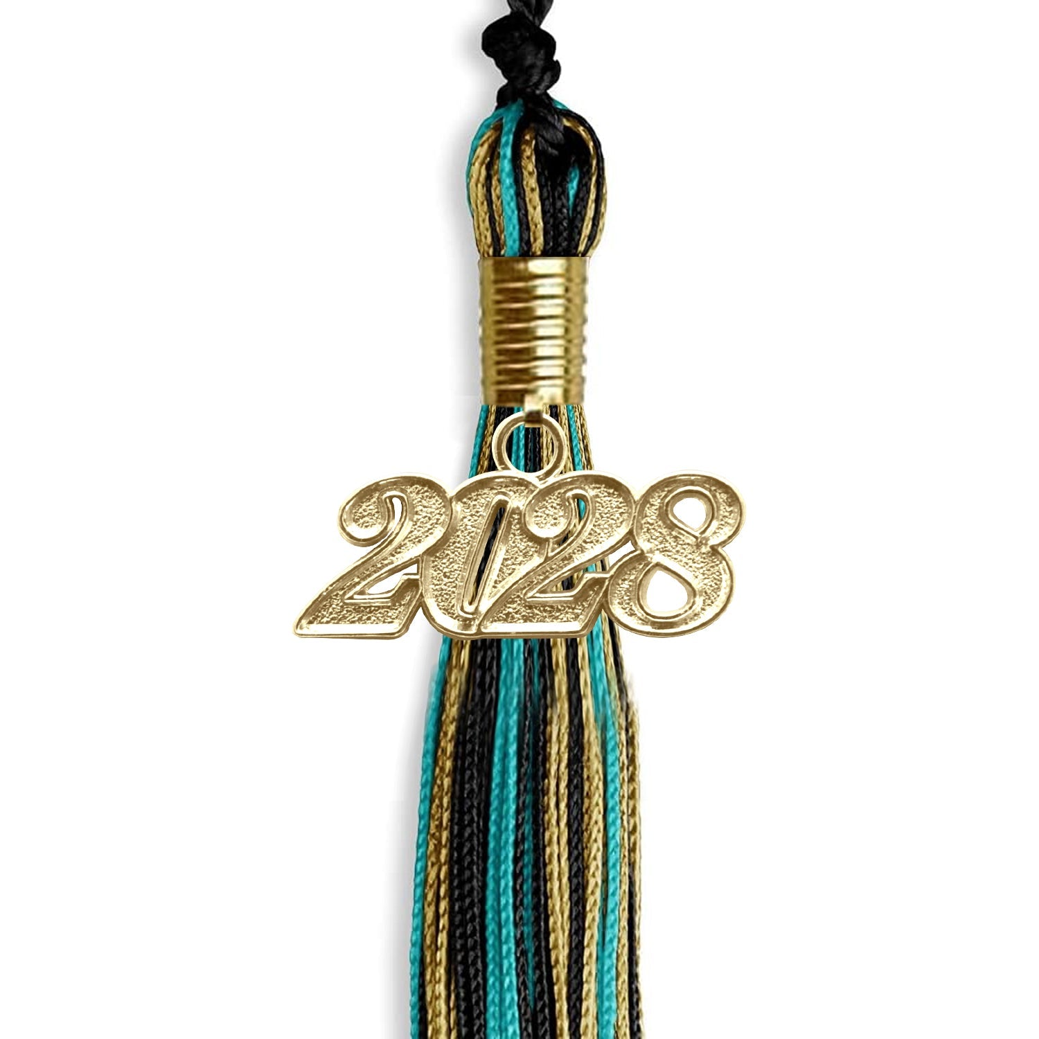 Black/Peacock/Antique Gold Mixed Color Graduation Tassel with Gold Date Drop - Endea Graduation