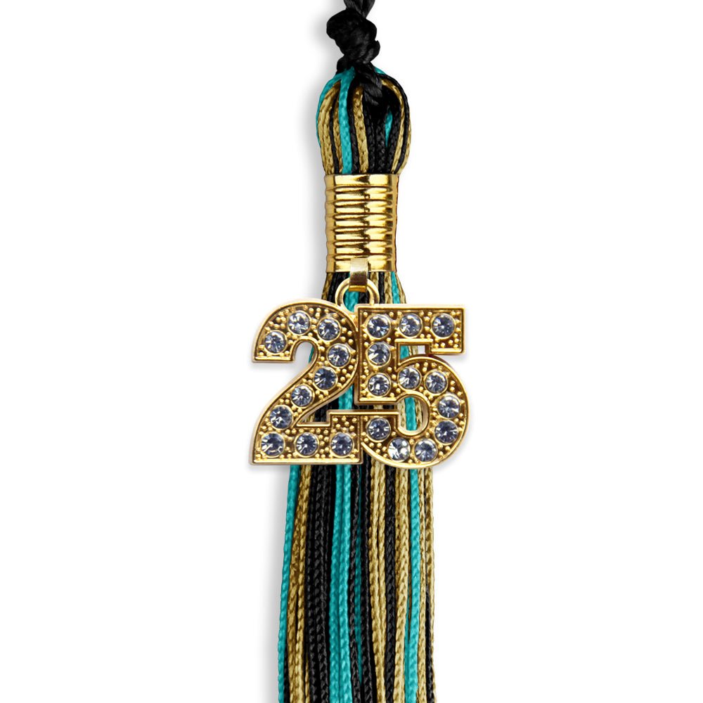 Black/Peacock/Antique Gold Mixed Color Graduation Tassel with Gold Date Drop - Endea Graduation