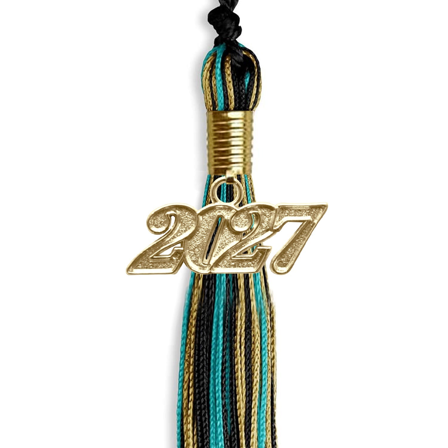 Black/Peacock/Antique Gold Mixed Color Graduation Tassel with Gold Date Drop - Endea Graduation