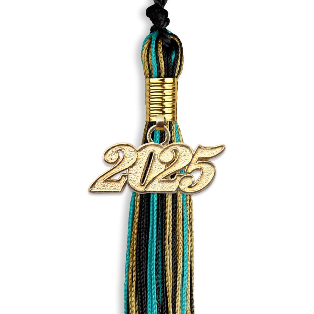 Black/Peacock/Antique Gold Mixed Color Graduation Tassel with Gold Date Drop - Endea Graduation