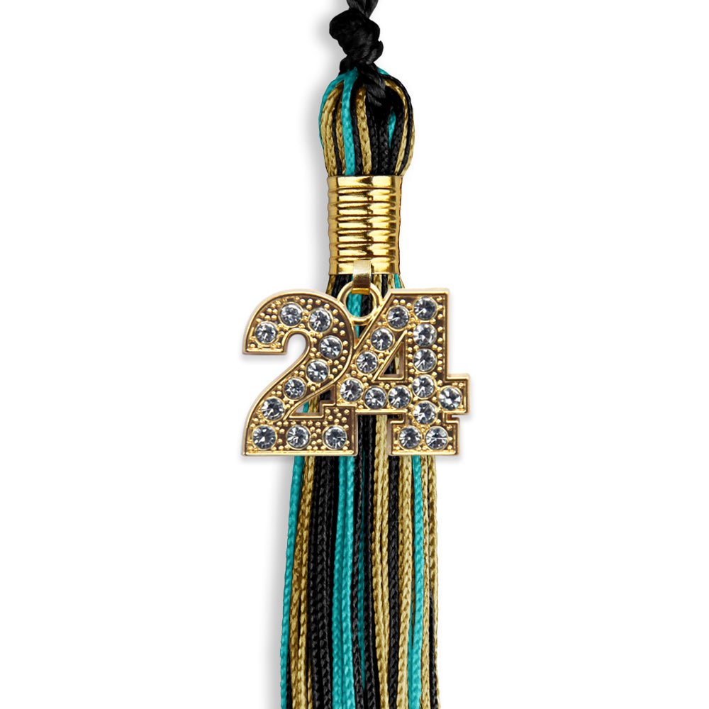 Black/Peacock/Antique Gold Mixed Color Graduation Tassel with Gold Date Drop - Endea Graduation