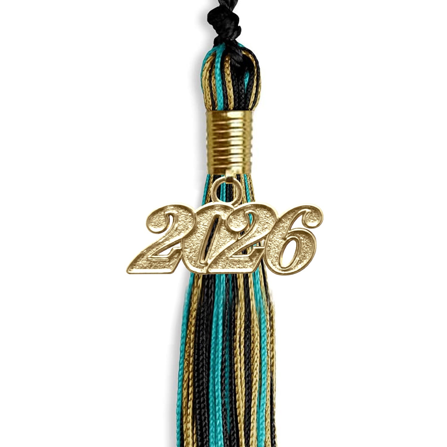 Black/Peacock/Antique Gold Mixed Color Graduation Tassel with Gold Date Drop - Endea Graduation