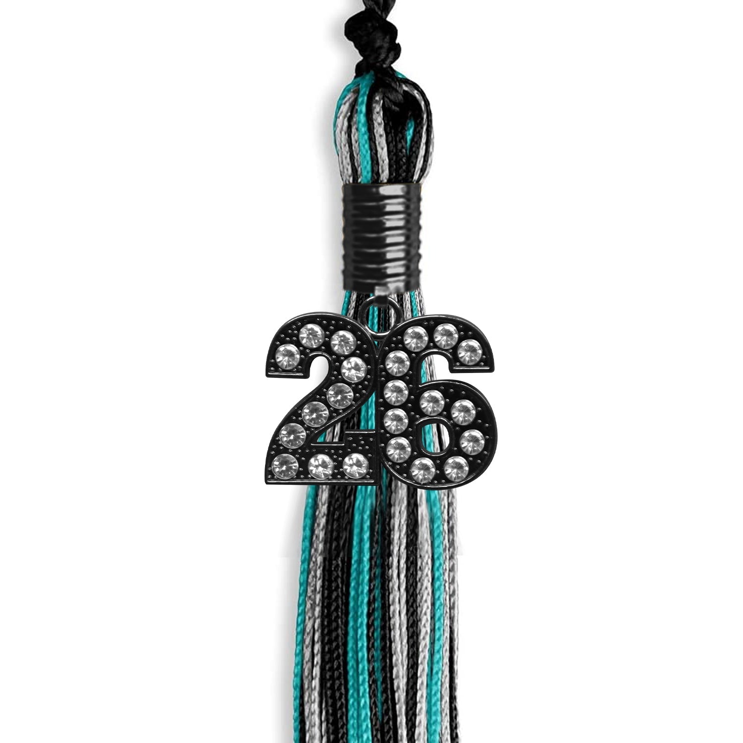 Black/Peacock/Silver Mixed Color Graduation Tassel with Black Date Drop - Endea Graduation