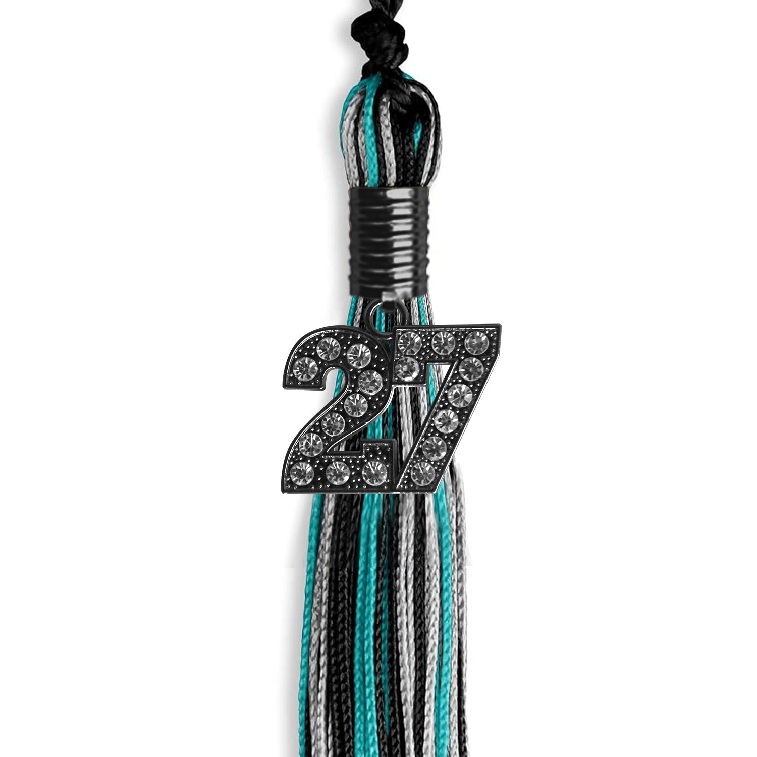 Black/Peacock/Silver Mixed Color Graduation Tassel with Black Date Drop - Endea Graduation