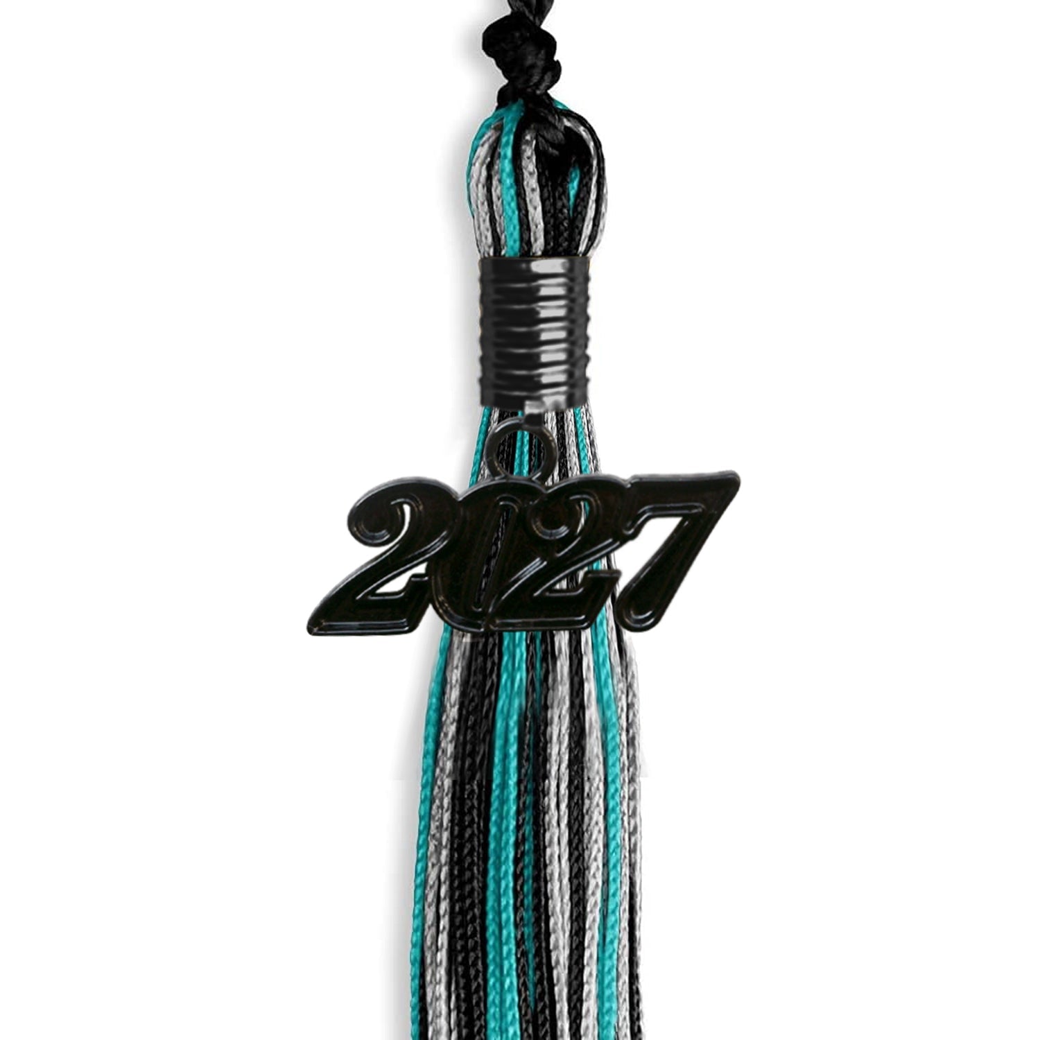 Black/Peacock/Silver Mixed Color Graduation Tassel with Black Date Drop - Endea Graduation