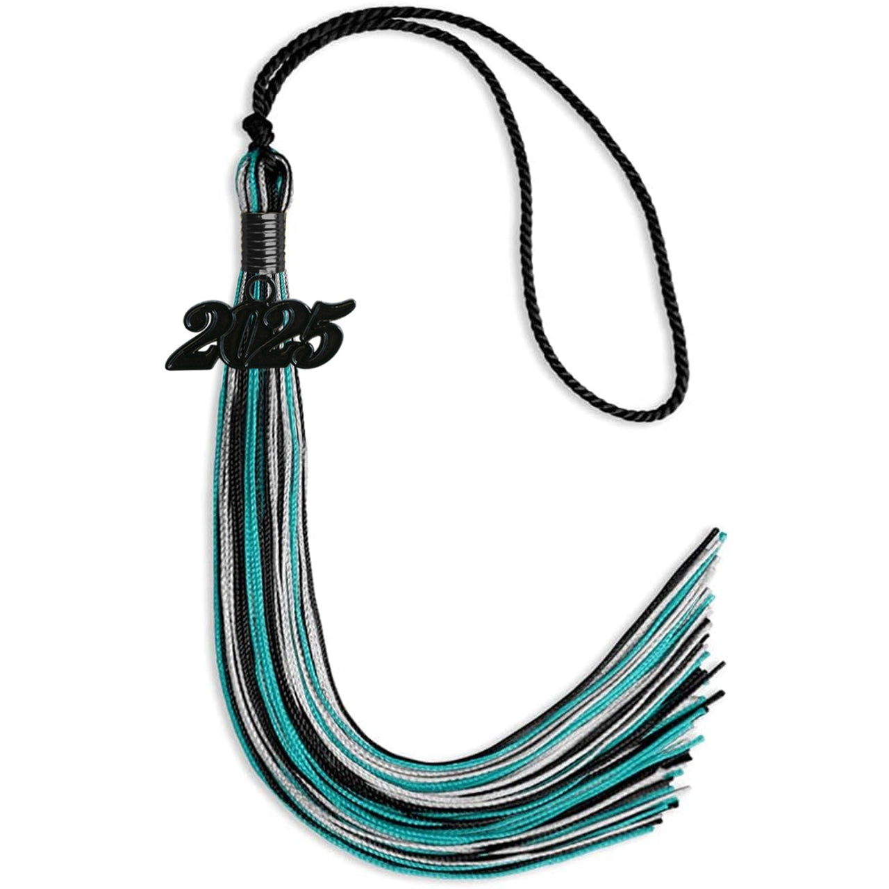 Black/Peacock/Silver Mixed Color Graduation Tassel with Black Date Drop - Endea Graduation