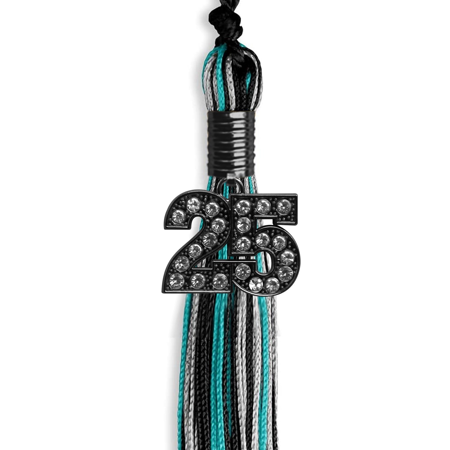 Black/Peacock/Silver Mixed Color Graduation Tassel with Black Date Drop - Endea Graduation