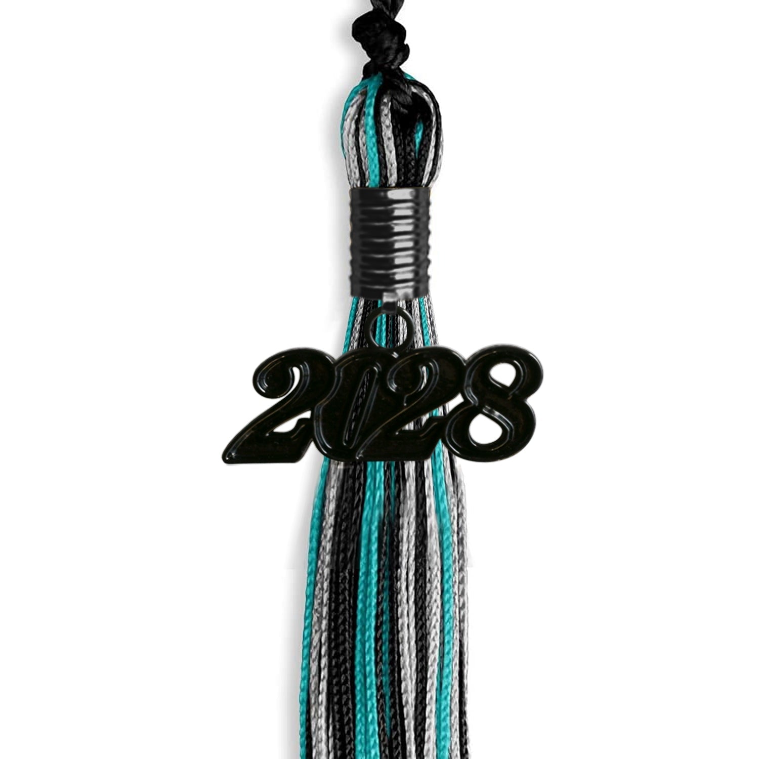 Black/Peacock/Silver Mixed Color Graduation Tassel with Black Date Drop - Endea Graduation