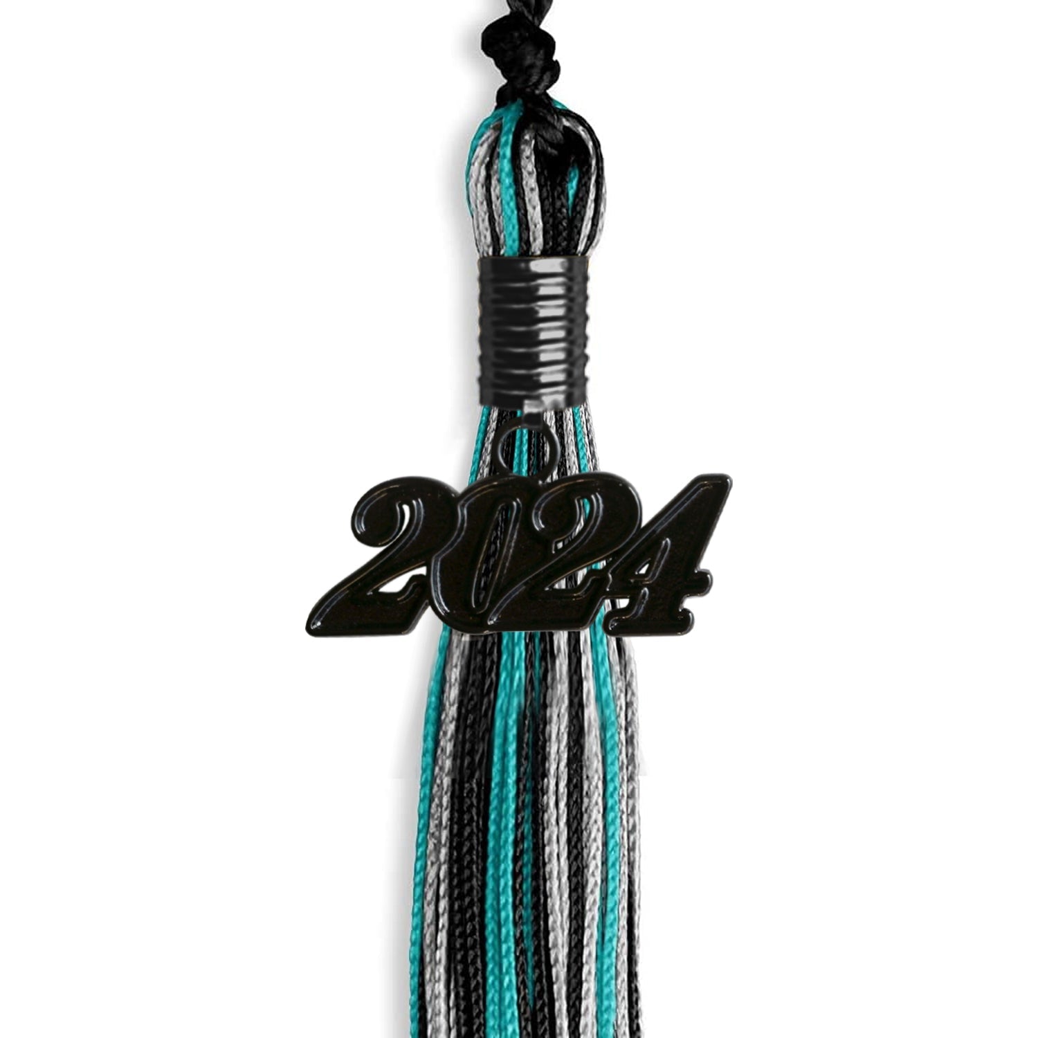 Black/Peacock/Silver Mixed Color Graduation Tassel with Black Date Drop - Endea Graduation