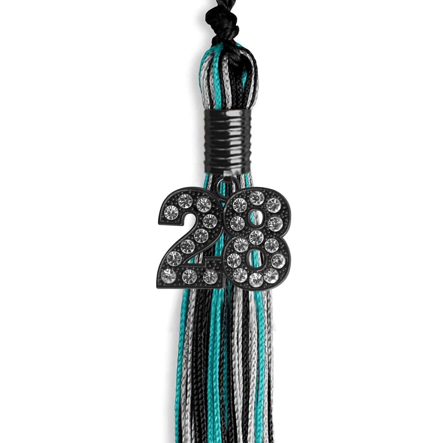 Black/Peacock/Silver Mixed Color Graduation Tassel with Black Date Drop - Endea Graduation