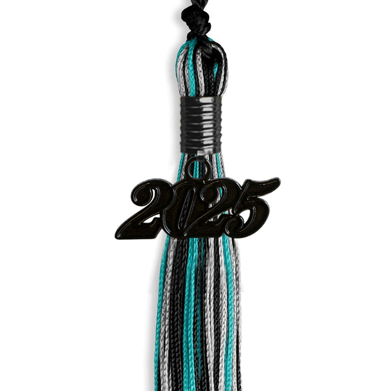 Black/Peacock/Silver Mixed Color Graduation Tassel with Black Date Drop - Endea Graduation