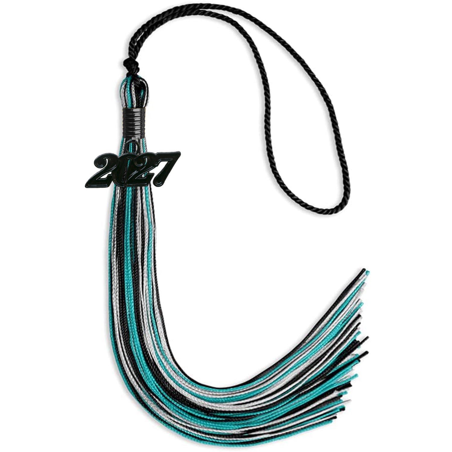 Black/Peacock/Silver Mixed Color Graduation Tassel with Black Date Drop - Endea Graduation