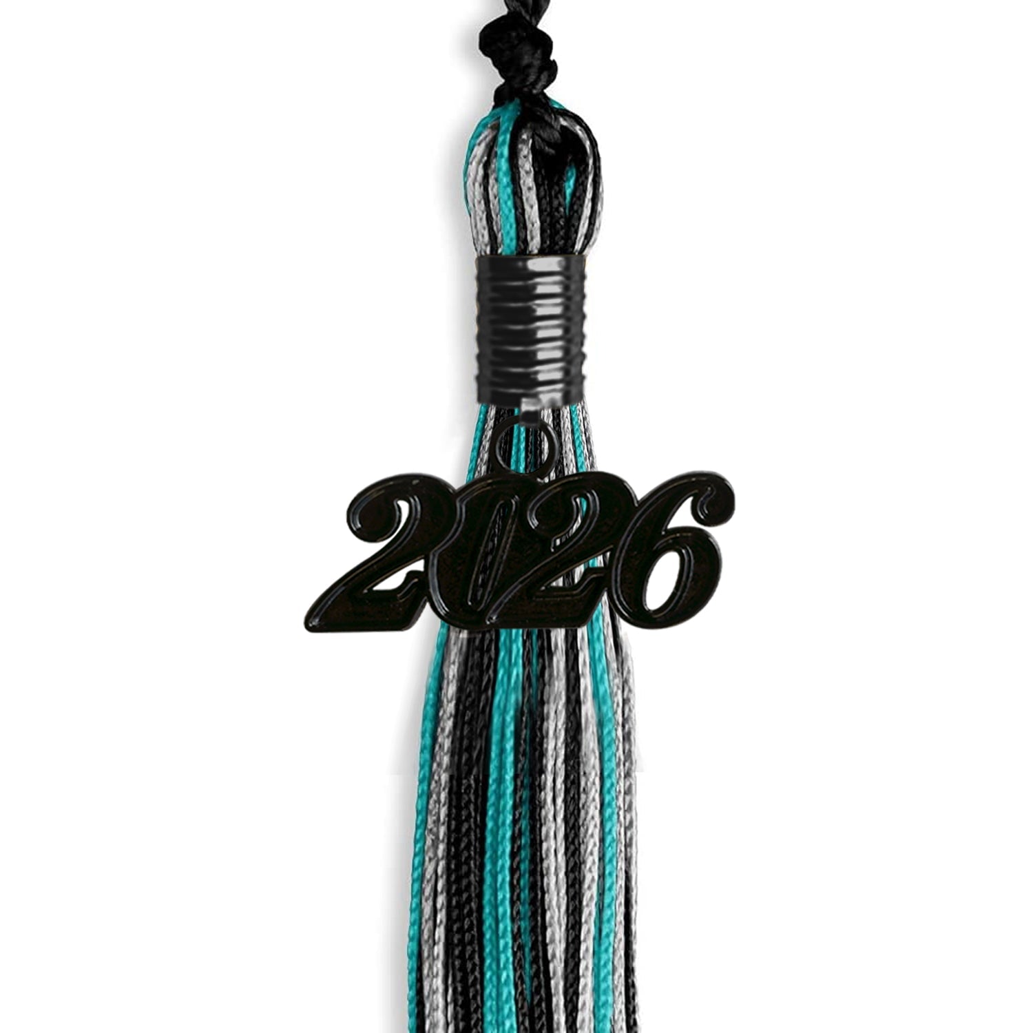 Black/Peacock/Silver Mixed Color Graduation Tassel with Black Date Drop - Endea Graduation