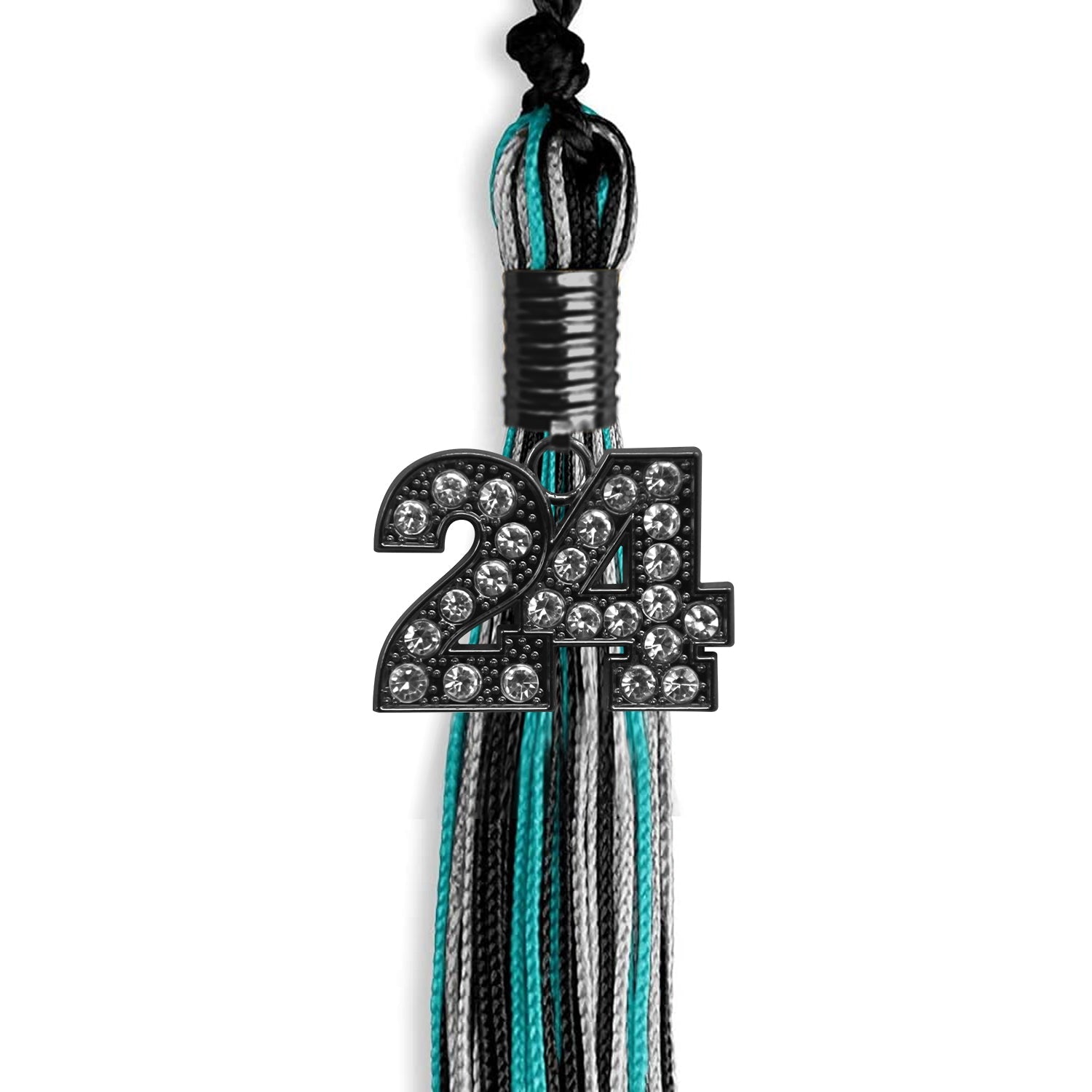 Black/Peacock/Silver Mixed Color Graduation Tassel with Black Date Drop - Endea Graduation