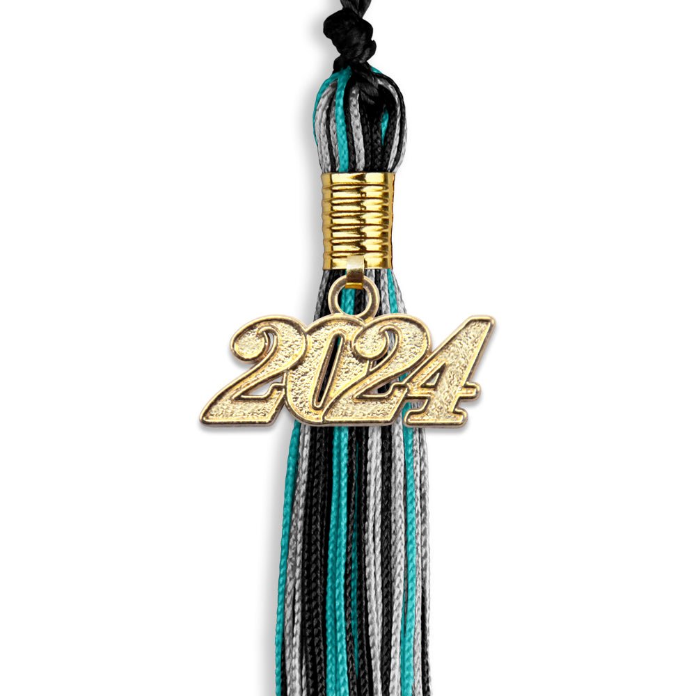 Black/Peacock/Silver Mixed Color Graduation Tassel with Gold Date Drop - Endea Graduation