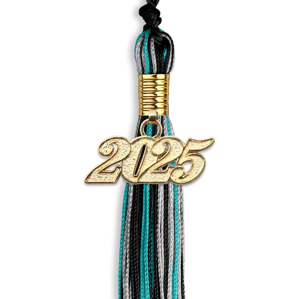 Black/Peacock/Silver Mixed Color Graduation Tassel with Gold Date Drop - Endea Graduation