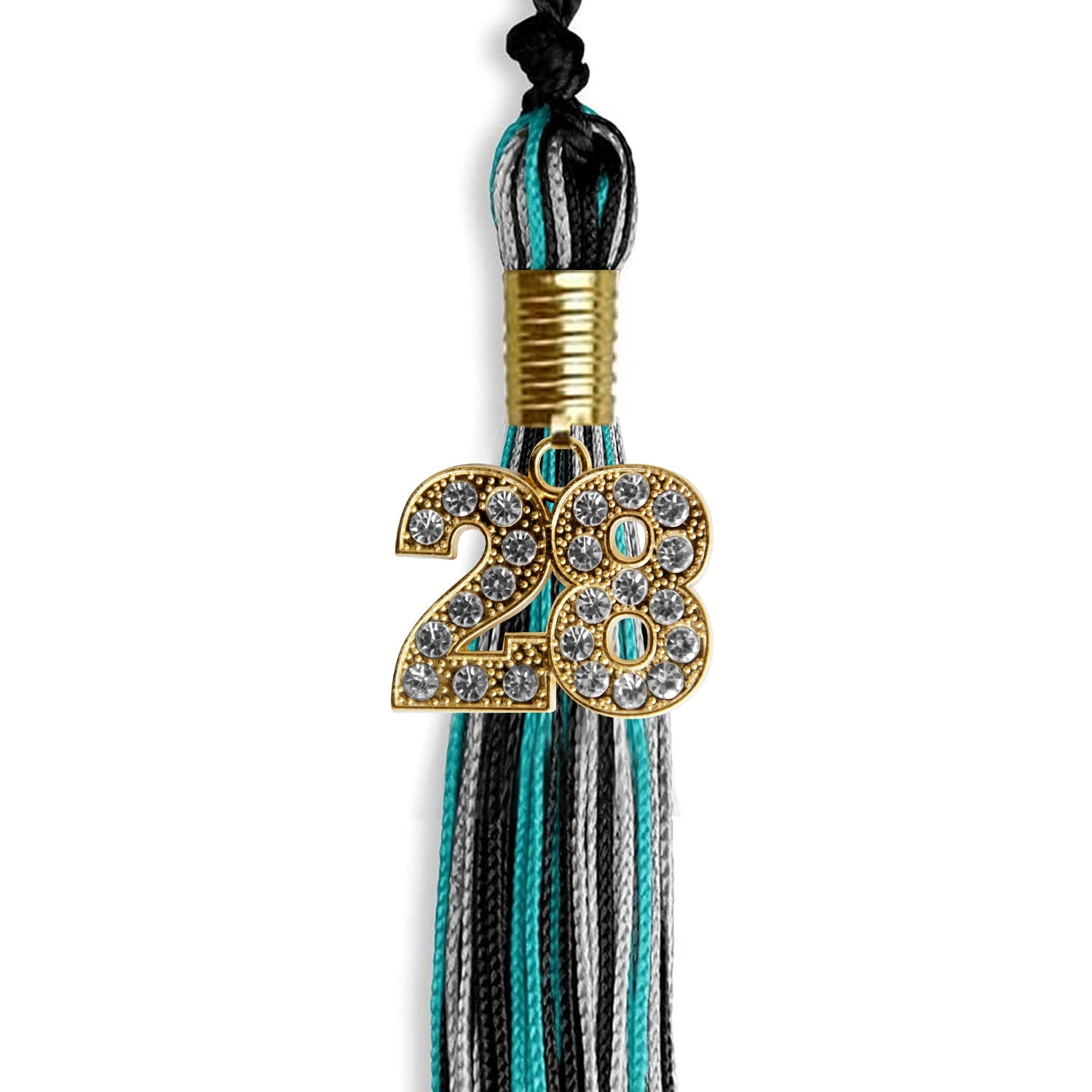 Black/Peacock/Silver Mixed Color Graduation Tassel with Gold Date Drop - Endea Graduation