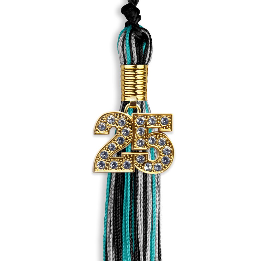 Black/Peacock/Silver Mixed Color Graduation Tassel with Gold Date Drop - Endea Graduation