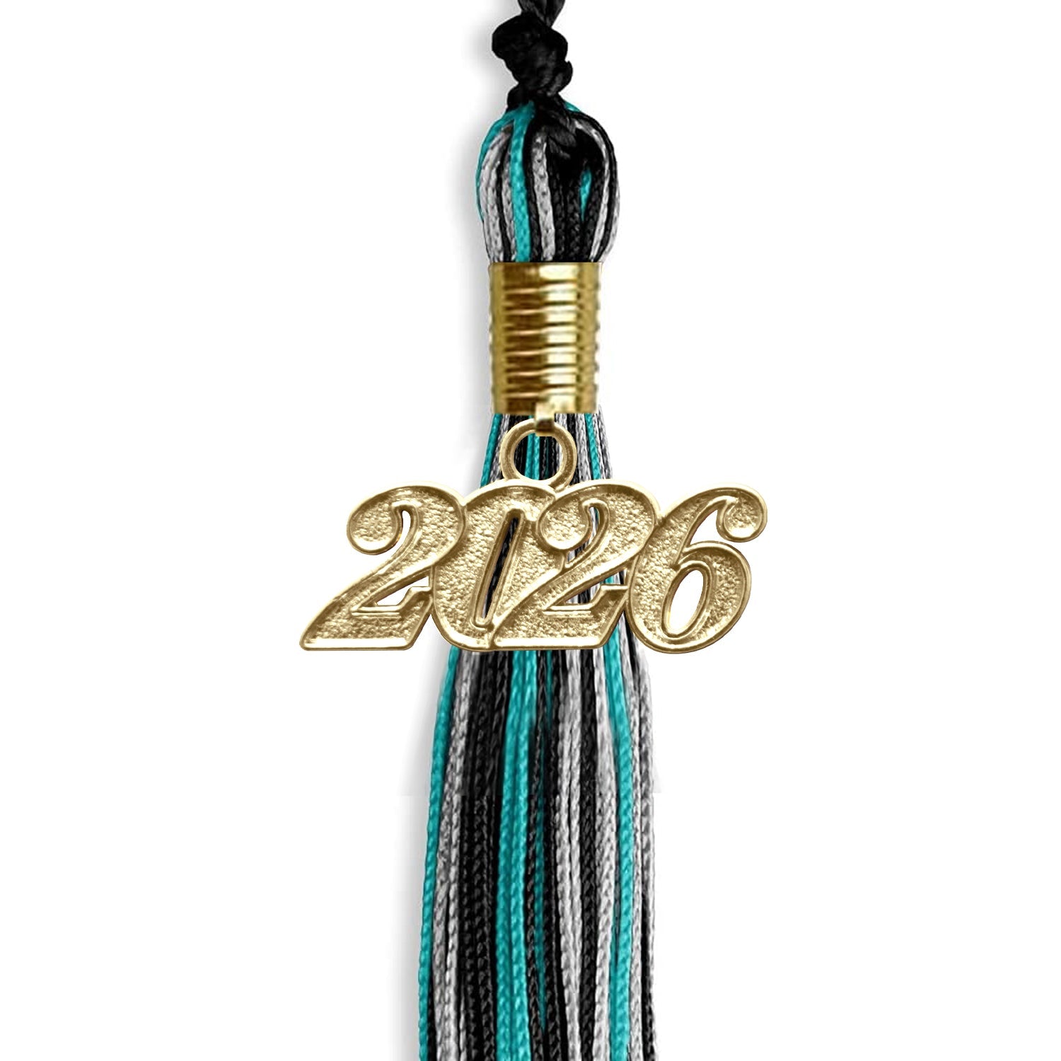 Black/Peacock/Silver Mixed Color Graduation Tassel with Gold Date Drop - Endea Graduation