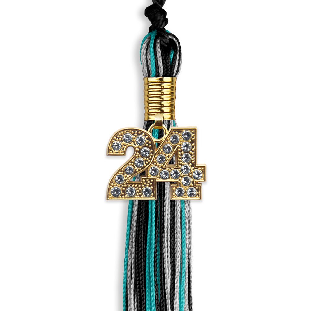 Black/Peacock/Silver Mixed Color Graduation Tassel with Gold Date Drop - Endea Graduation