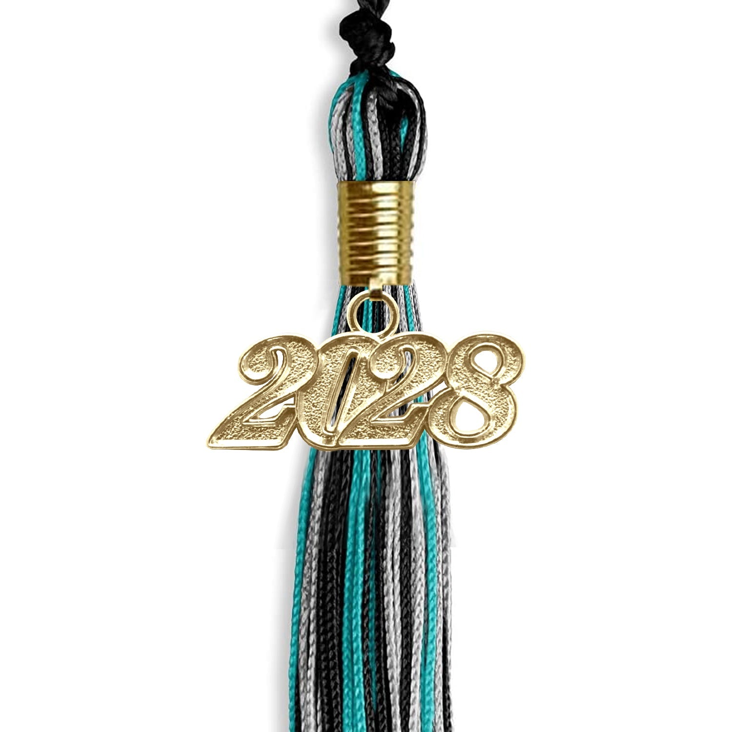 Black/Peacock/Silver Mixed Color Graduation Tassel with Gold Date Drop - Endea Graduation