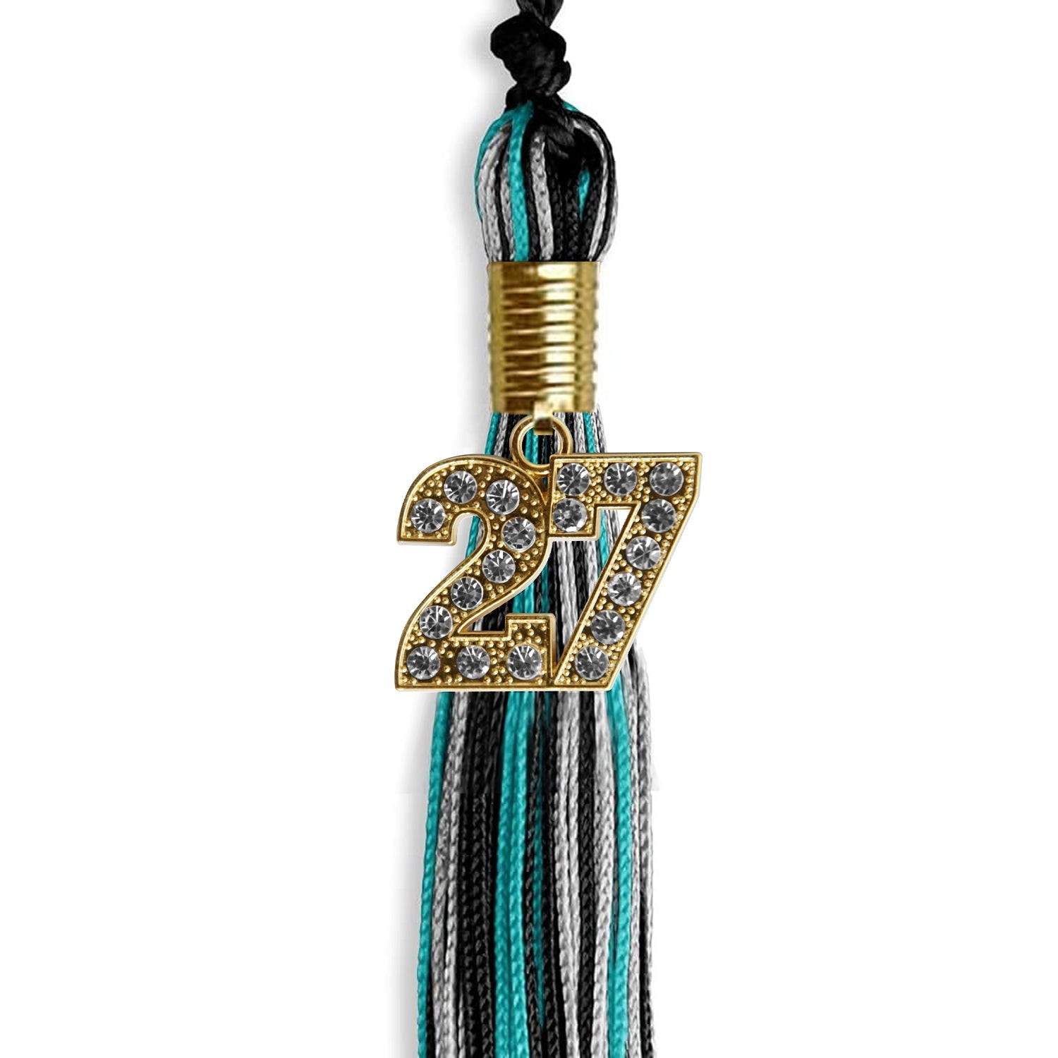 Black/Peacock/Silver Mixed Color Graduation Tassel with Gold Date Drop - Endea Graduation