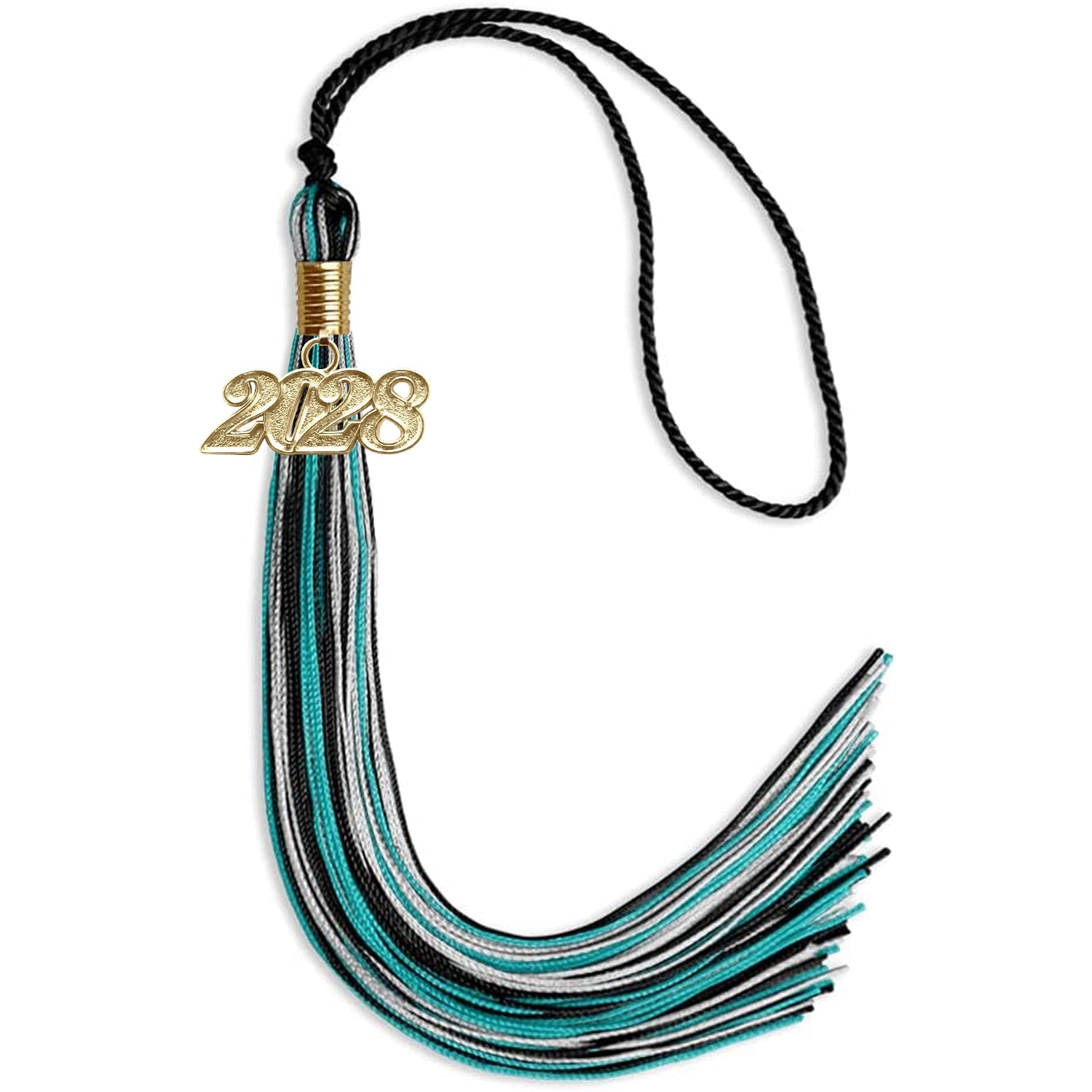 Black/Peacock/Silver Mixed Color Graduation Tassel with Gold Date Drop - Endea Graduation