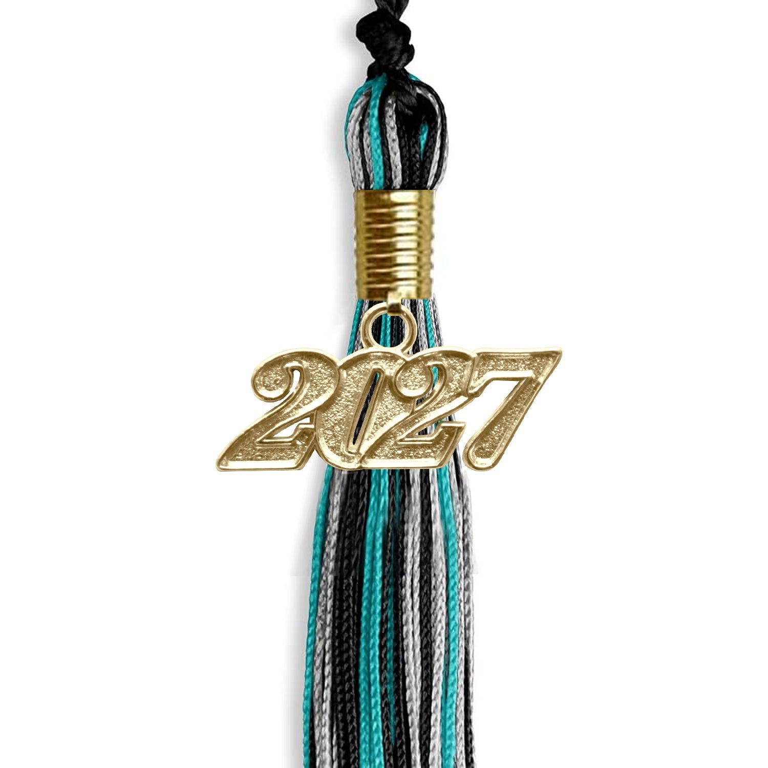 Black/Peacock/Silver Mixed Color Graduation Tassel with Gold Date Drop - Endea Graduation