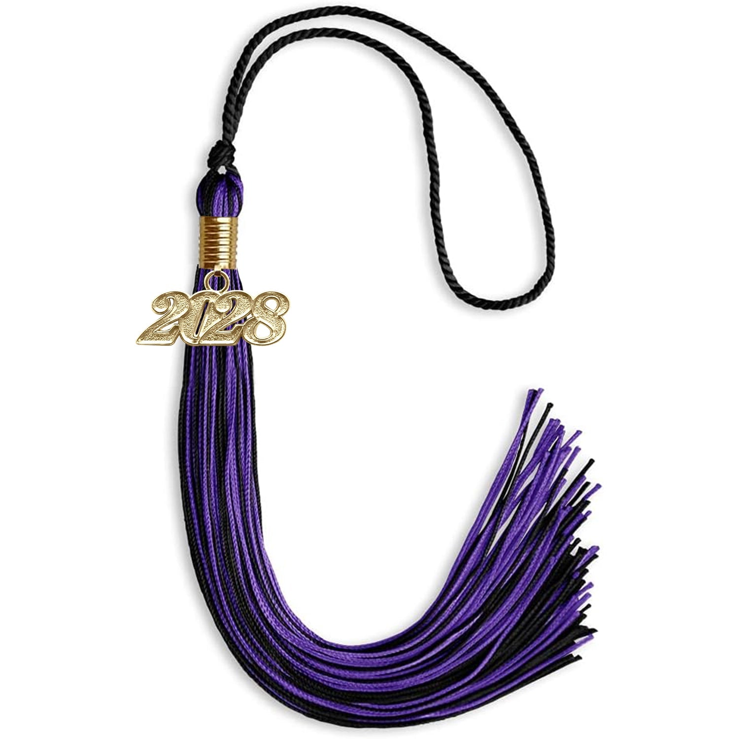 Black/Purple Mixed Color Graduation Tassel with Gold Date Drop - Endea Graduation